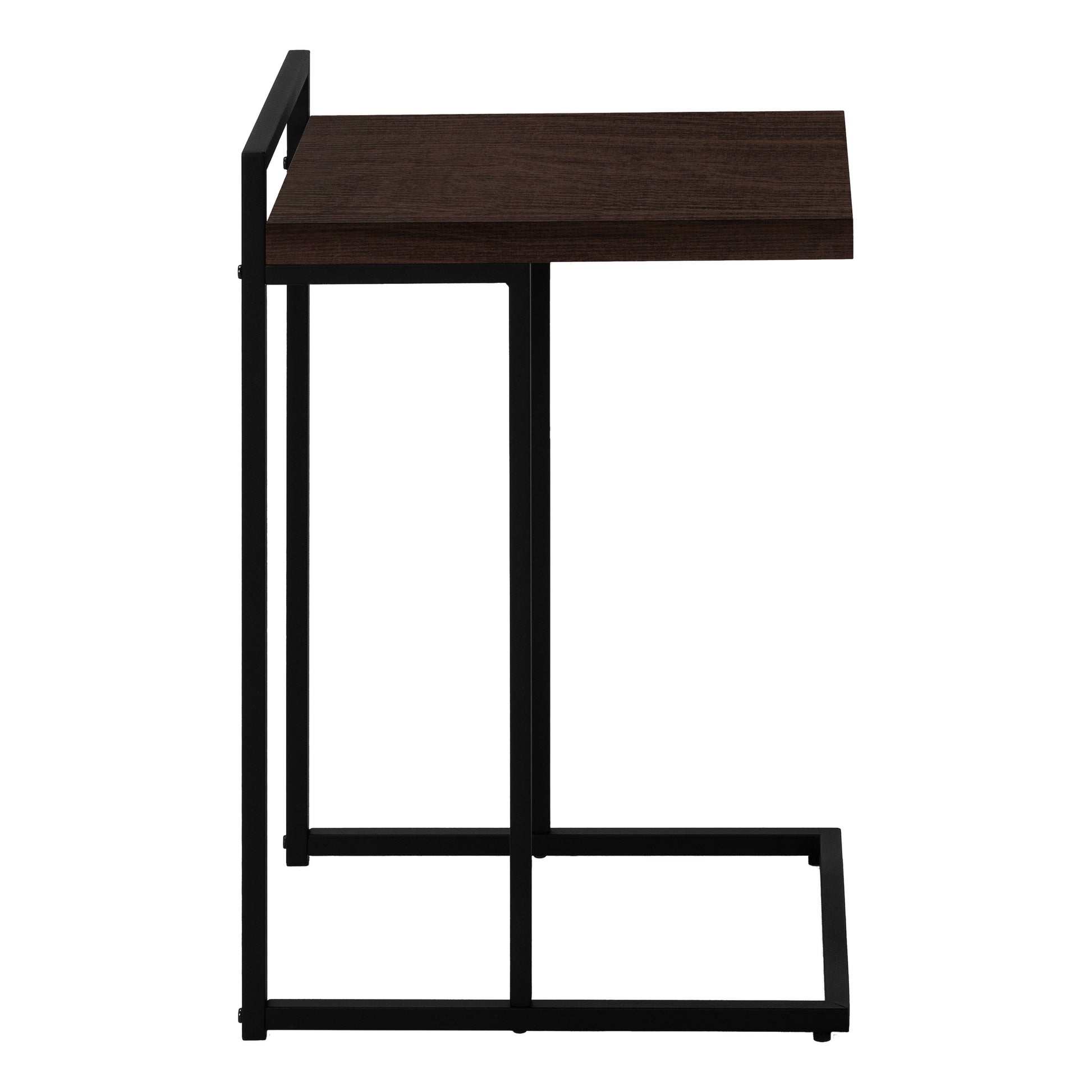 Dark wood Ctable with black metal frame for easy laptop use