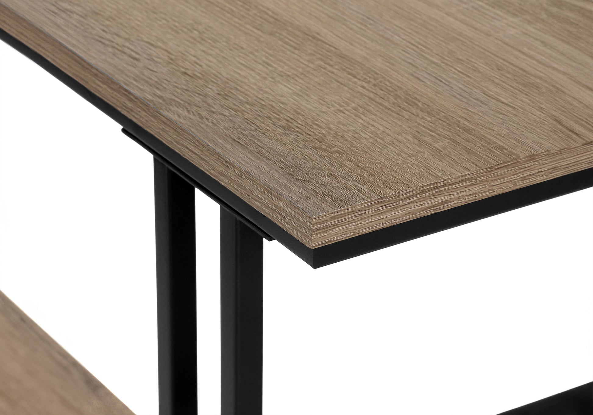 Rustic oak veneer tabletop with black metal frame modern industrial desk style