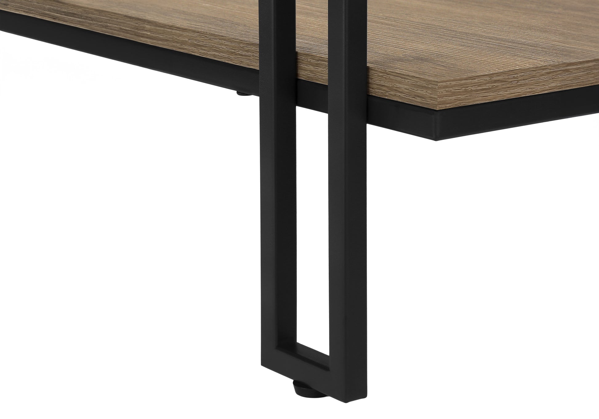 Rustic oak finish shelf with black metal frame ideal for modern shelving units