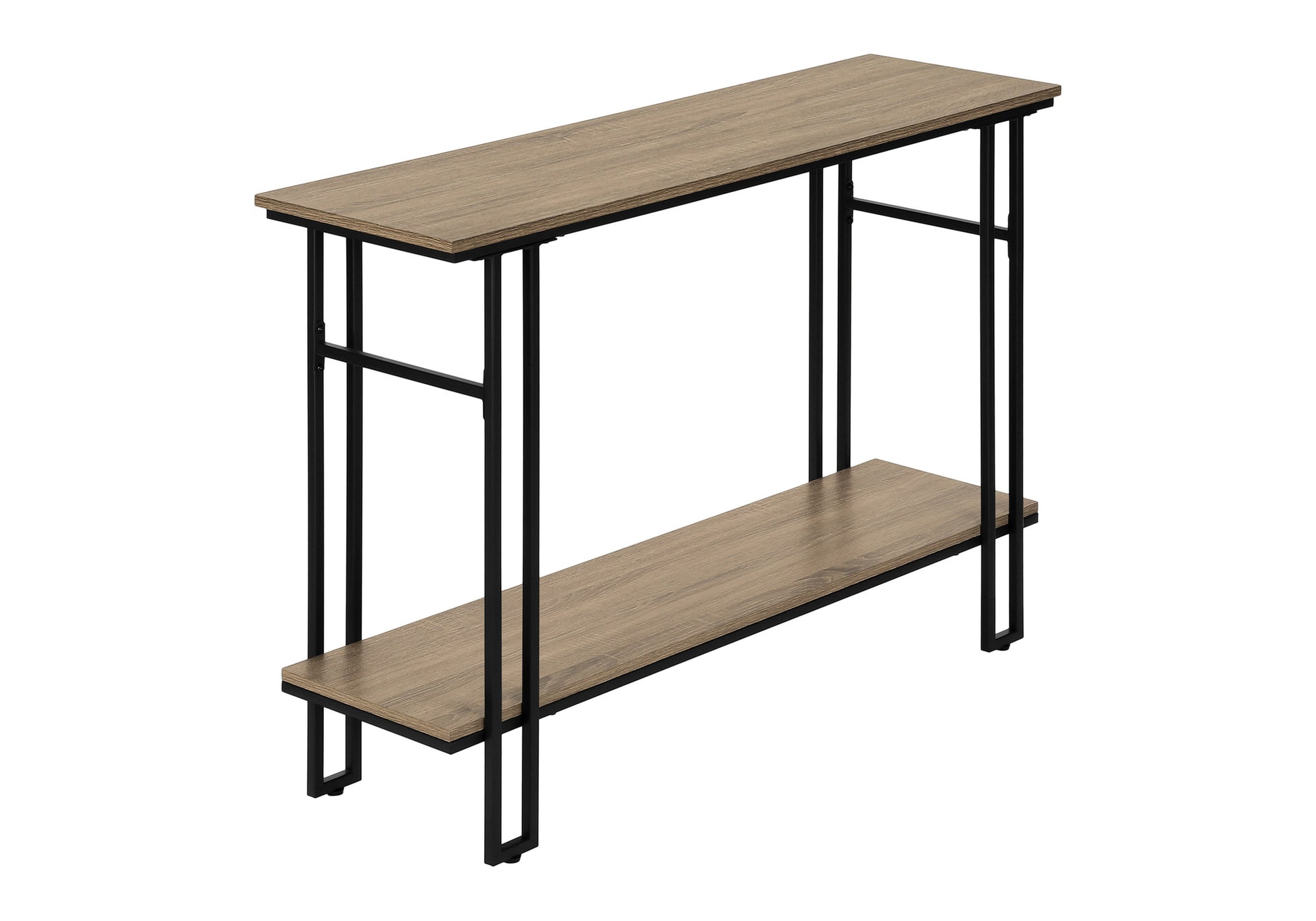 Twotier rustic wood console table with black metal frame
