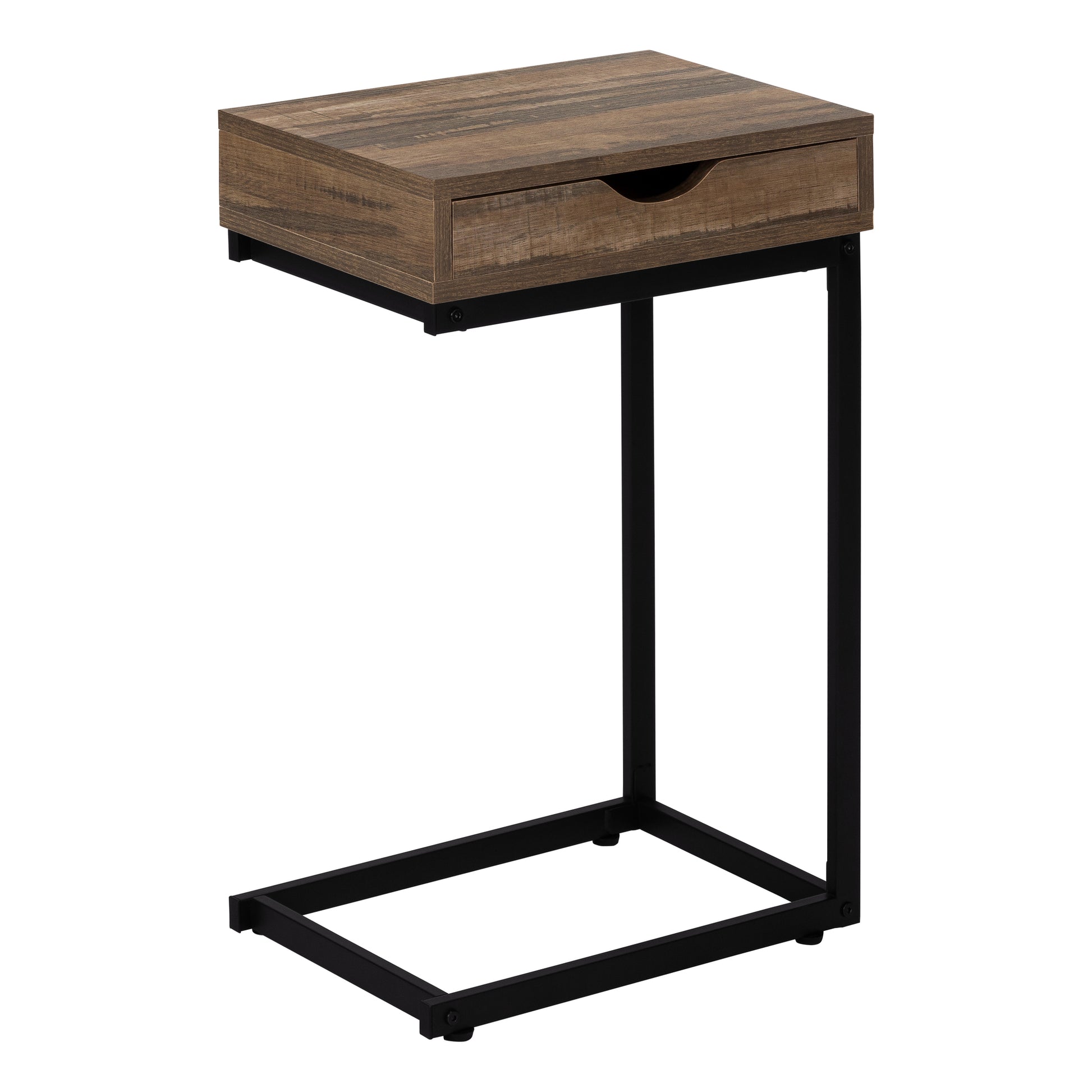 Cshaped side table with rustic woodlook top and black metal frame
