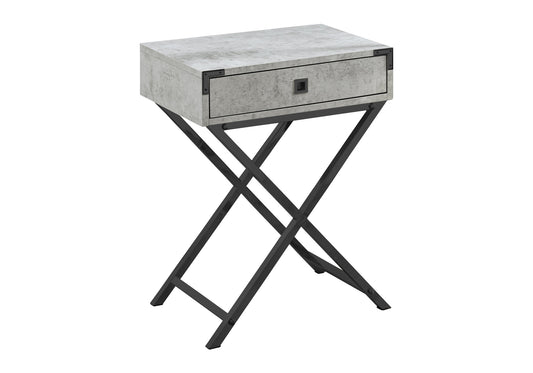 Grey concrete effect bedside table with black metal Xframe legs