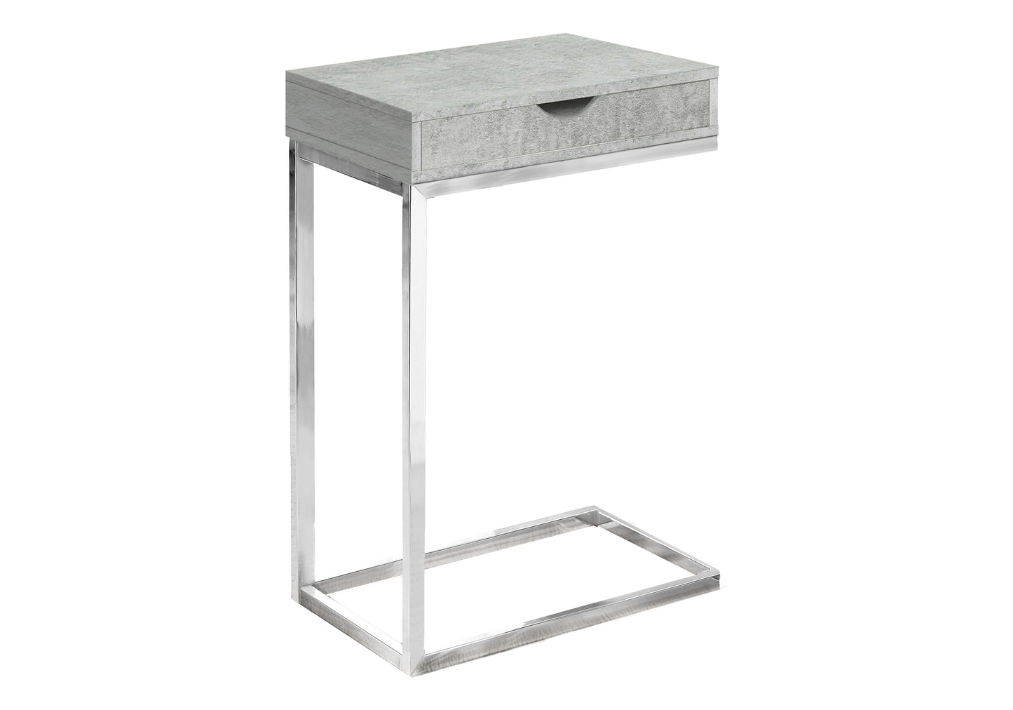 Gray concrete effect c table with chrome base and drawer