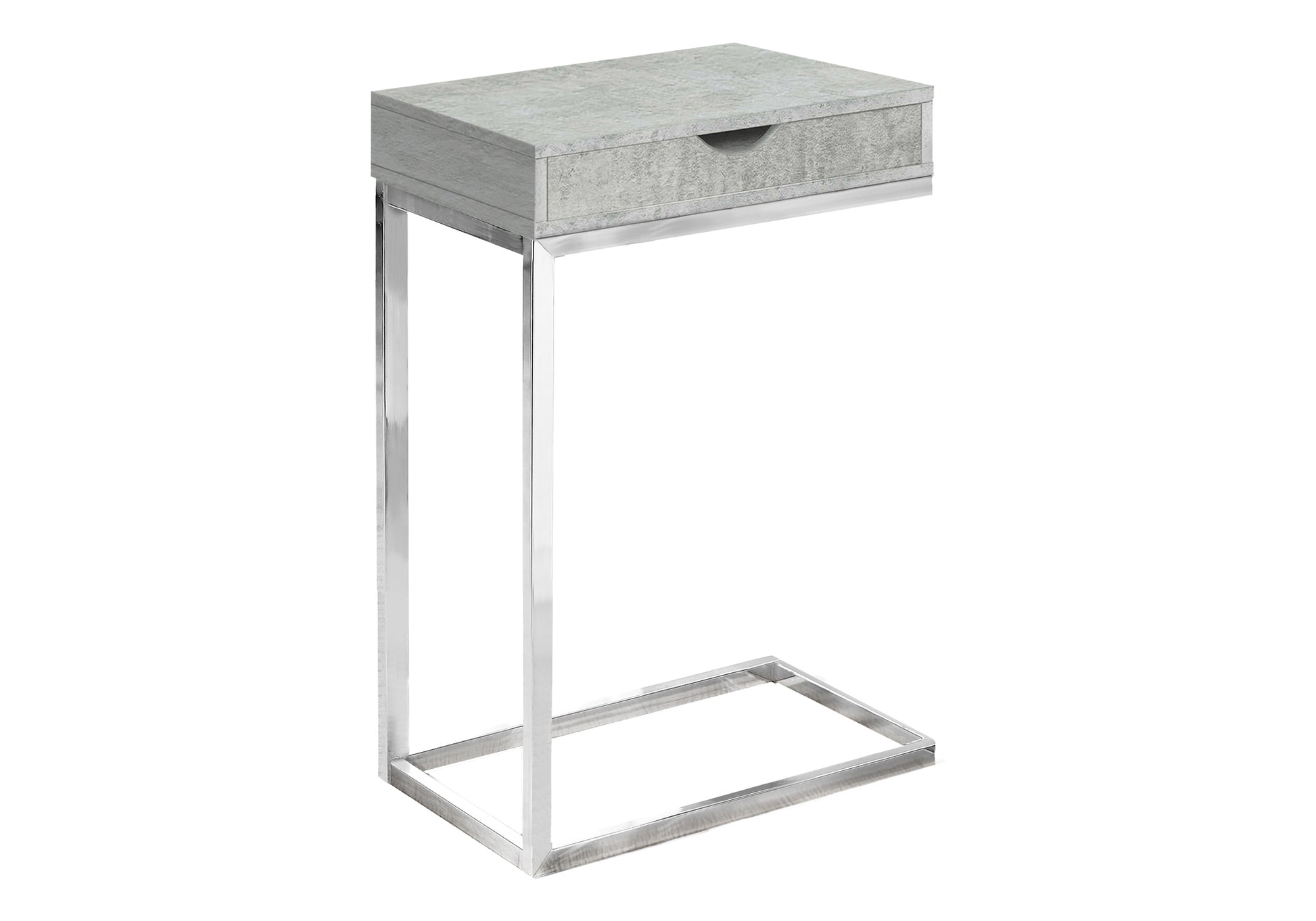 Gray concrete effect c table with chrome base and drawer
