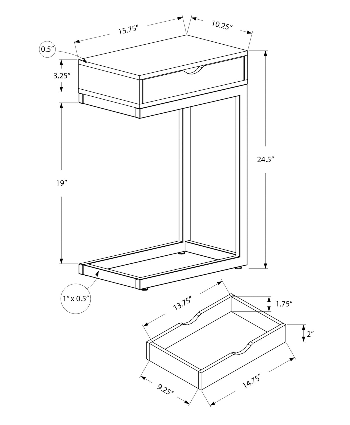 Ctable blueprint showing dimensions L x W x H ideal for living rooms