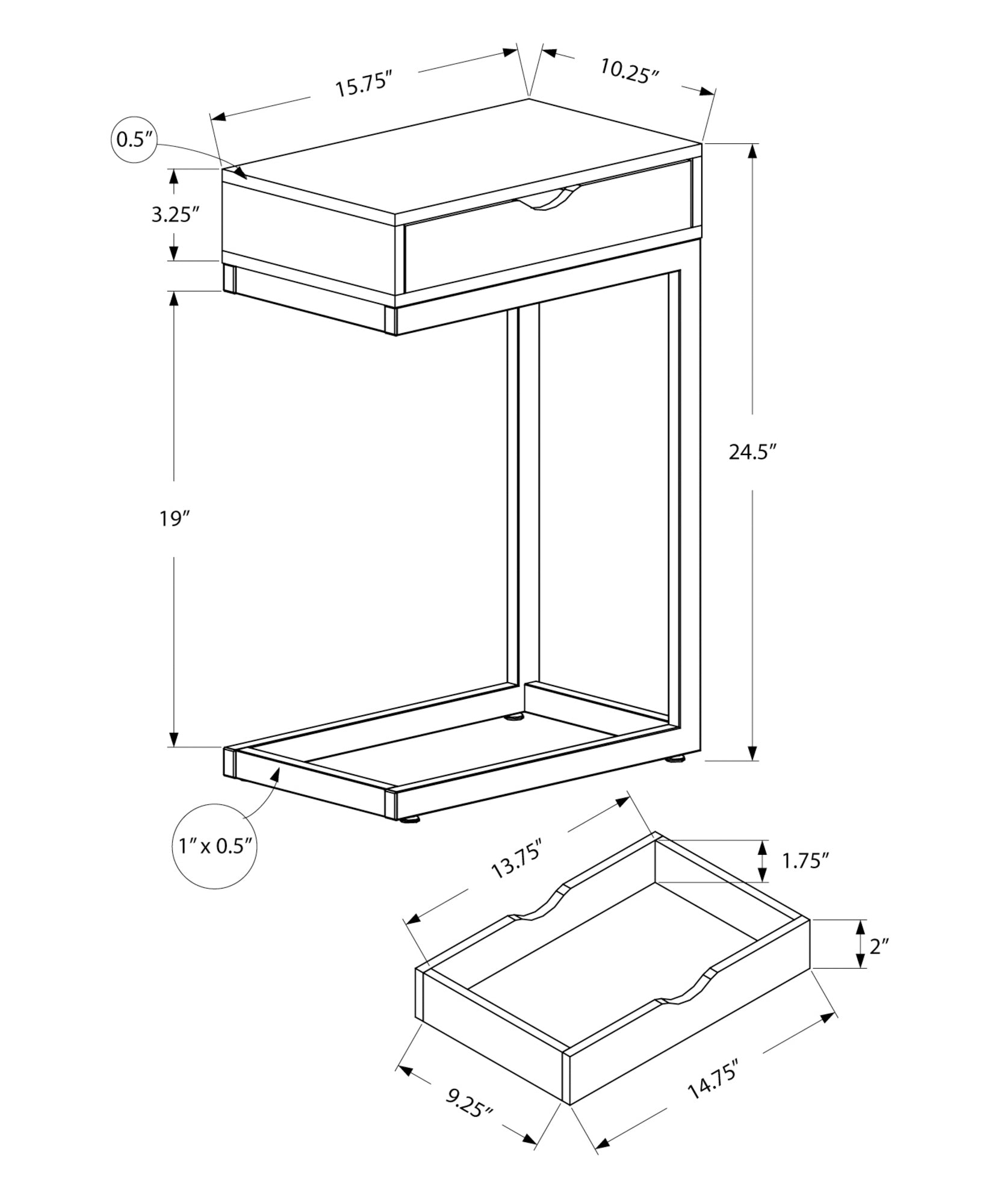 Ctable blueprint showing dimensions L x W x H ideal for living rooms