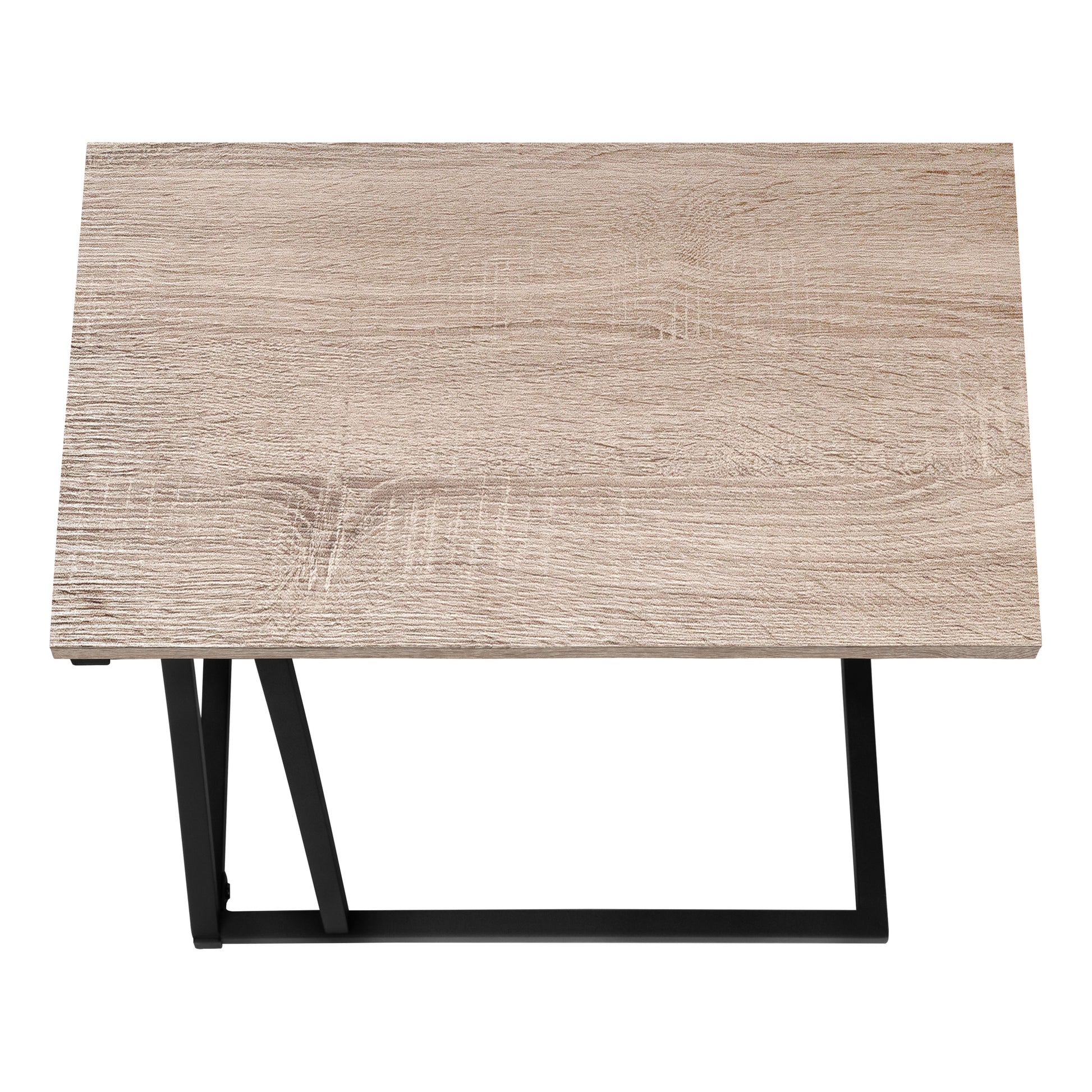 Light oak veneer rectangle coffee table with black metal legs