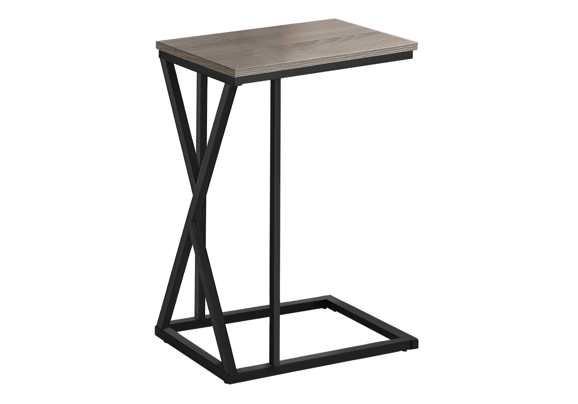 Modern Ctable with distressed wood top and black metal frame