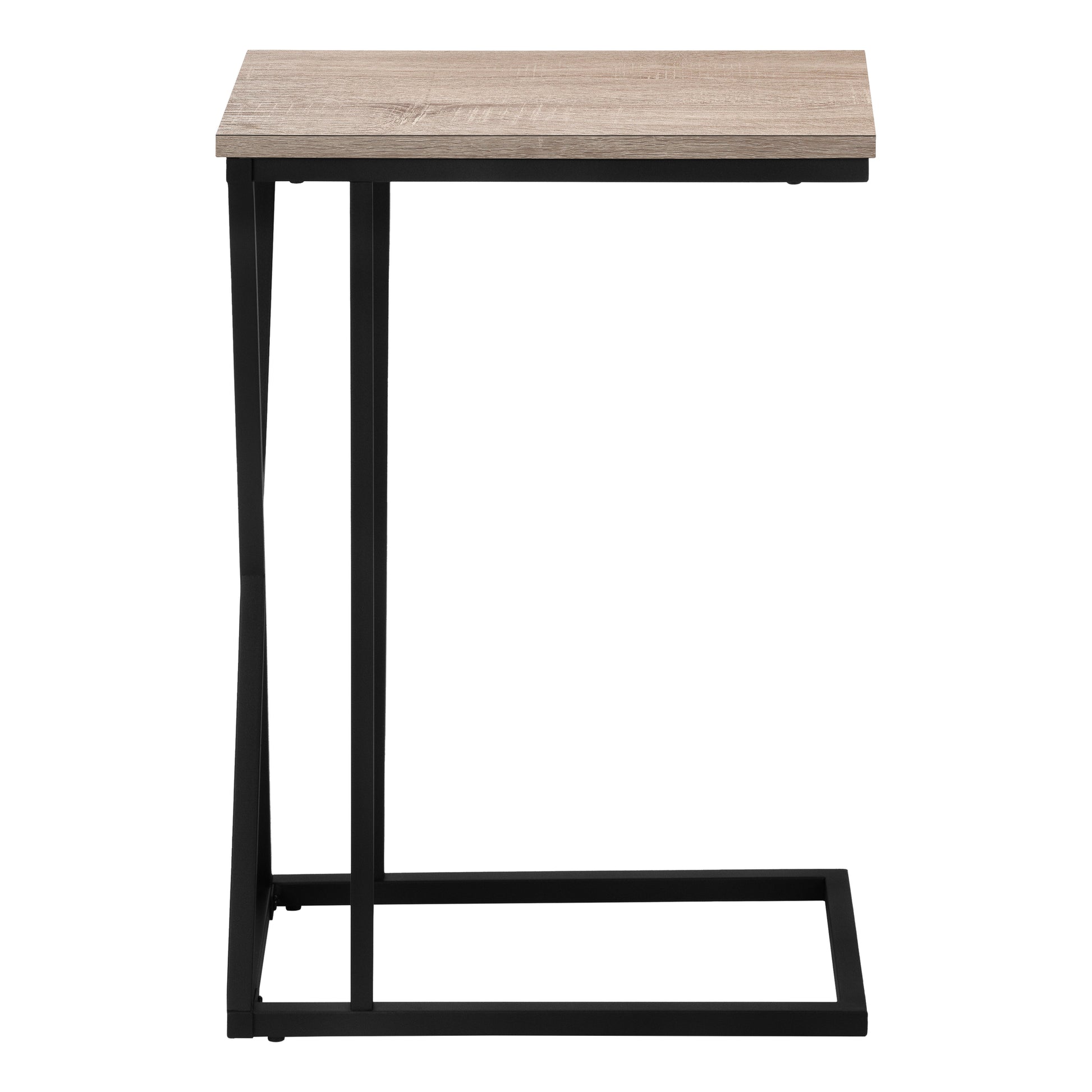 Modern ctable with light oak top and black metal frame perfect for living rooms