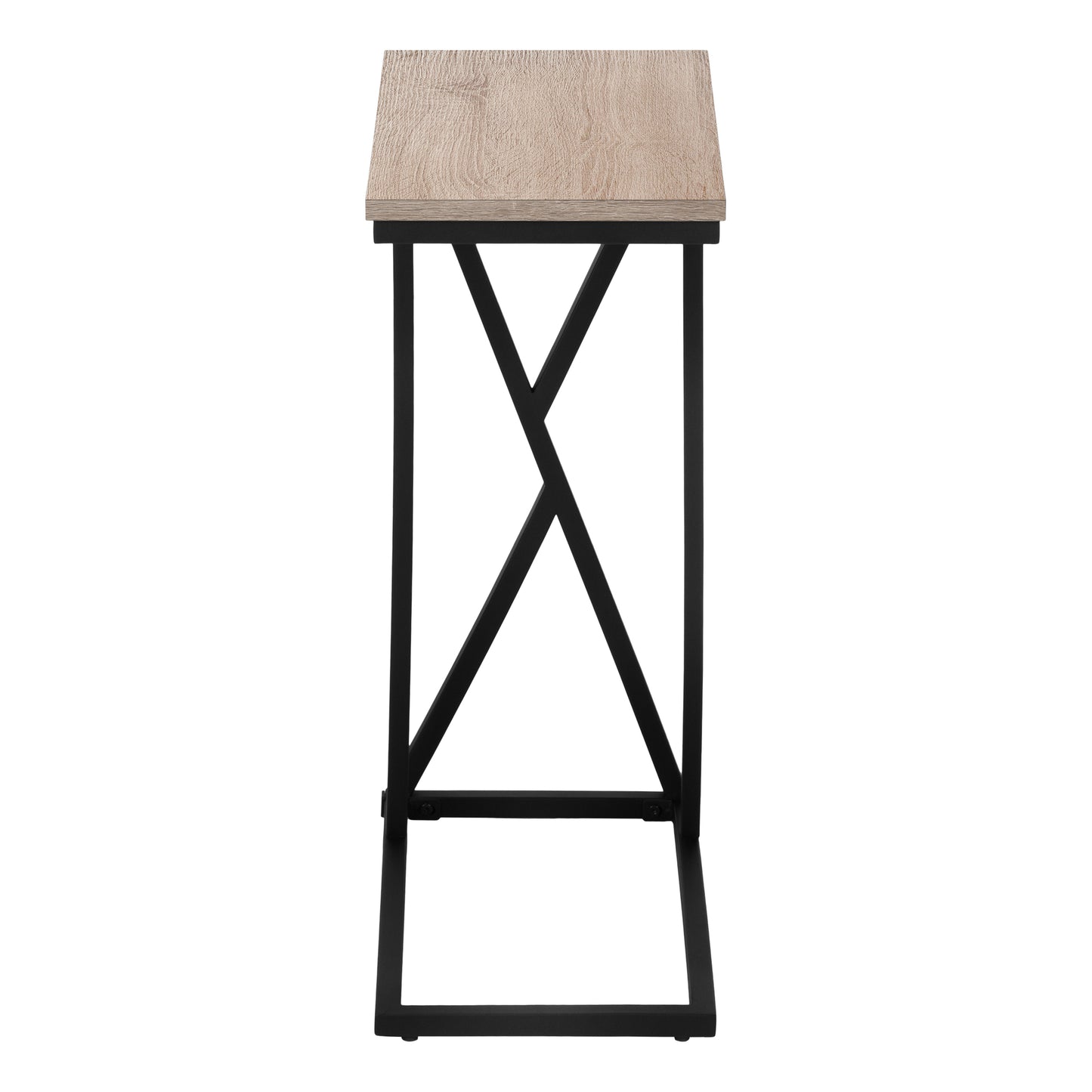 Modern light oak wood top bar stool with black metal frame and geometric crisscross support
