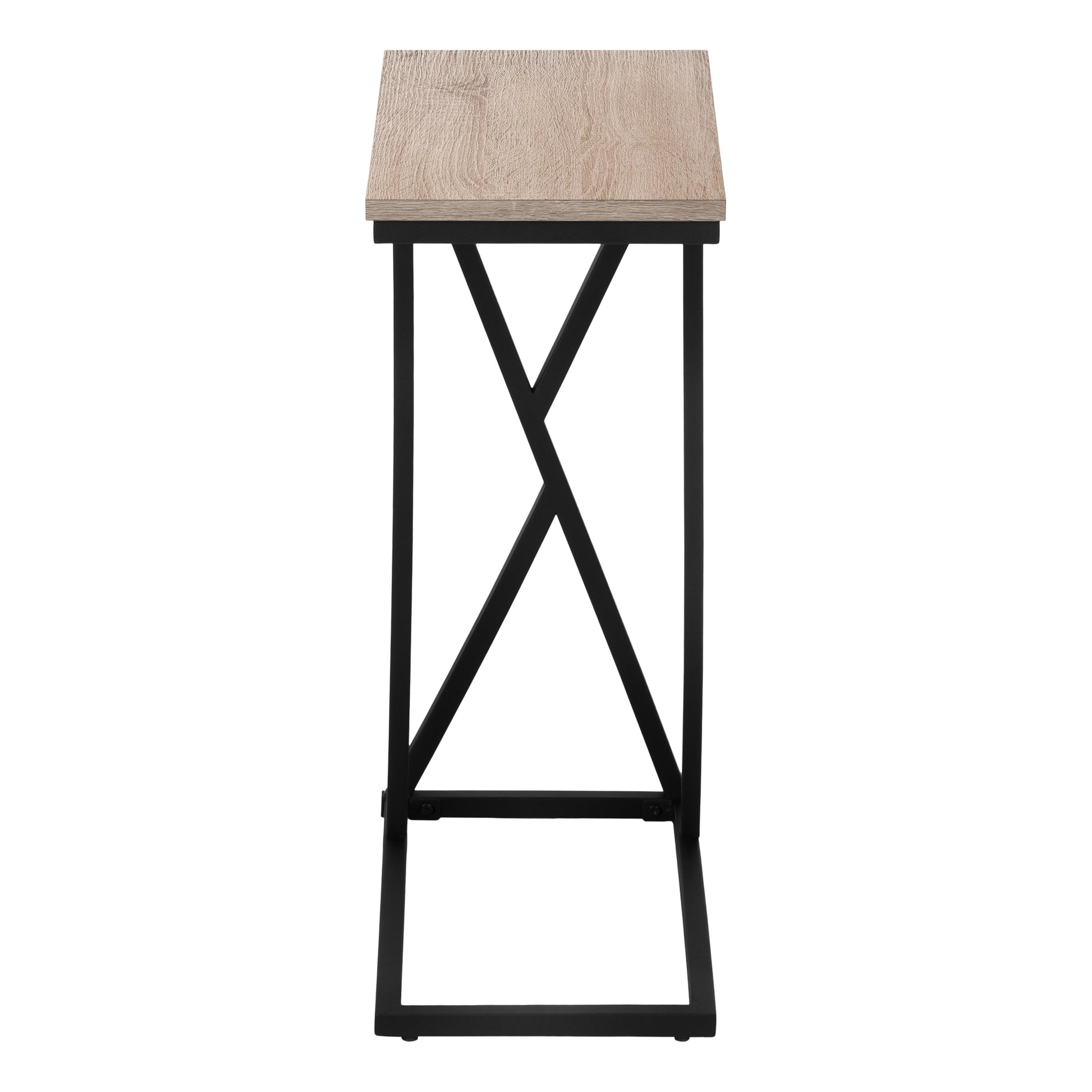 Modern light oak wood top bar stool with black metal frame and geometric crisscross support