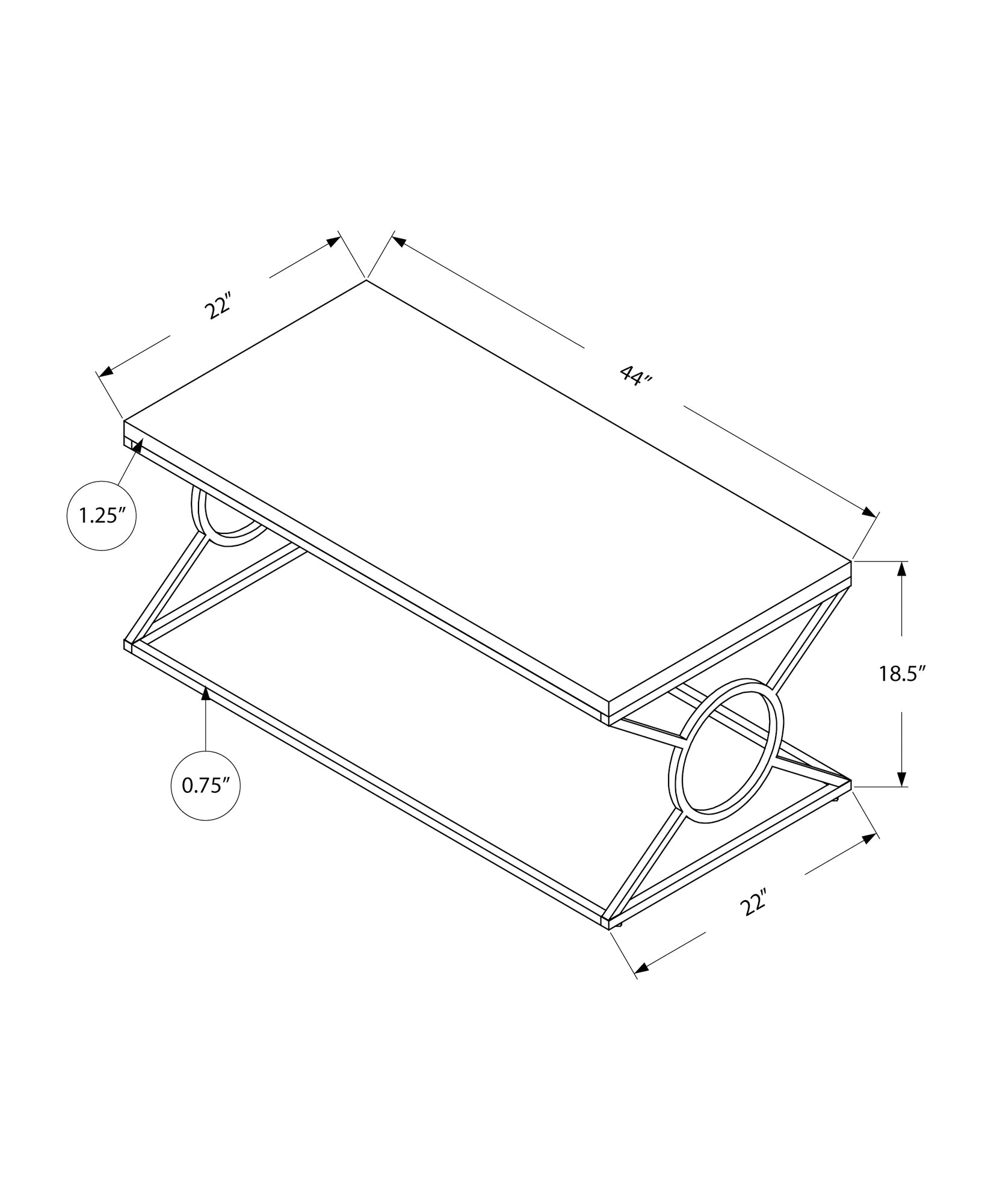 Architectural diagram of a modern coffee table  L x  W x  H with geometric base
