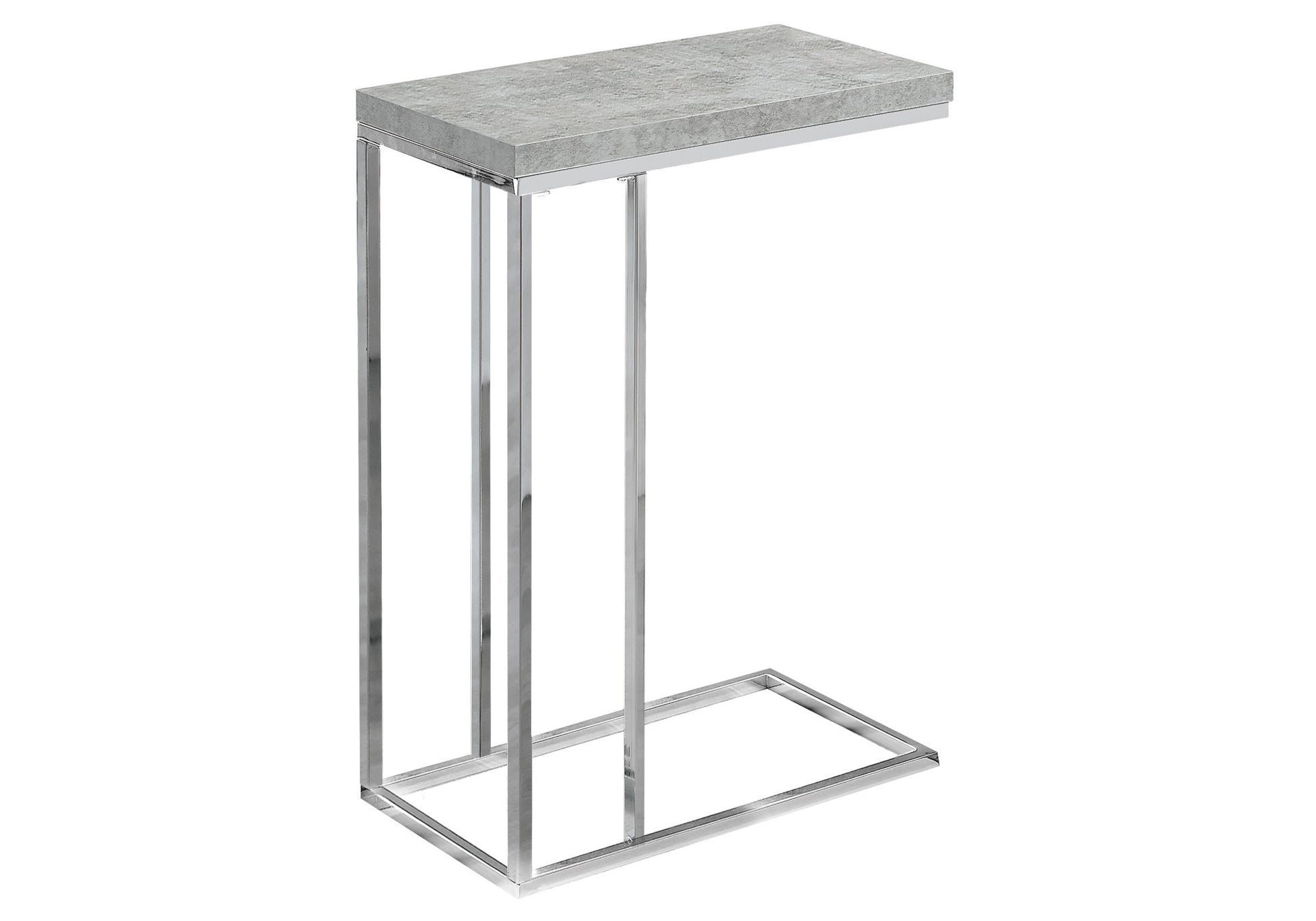 Modern Ctable with grey concrete top and polished chrome legs perfect for living rooms