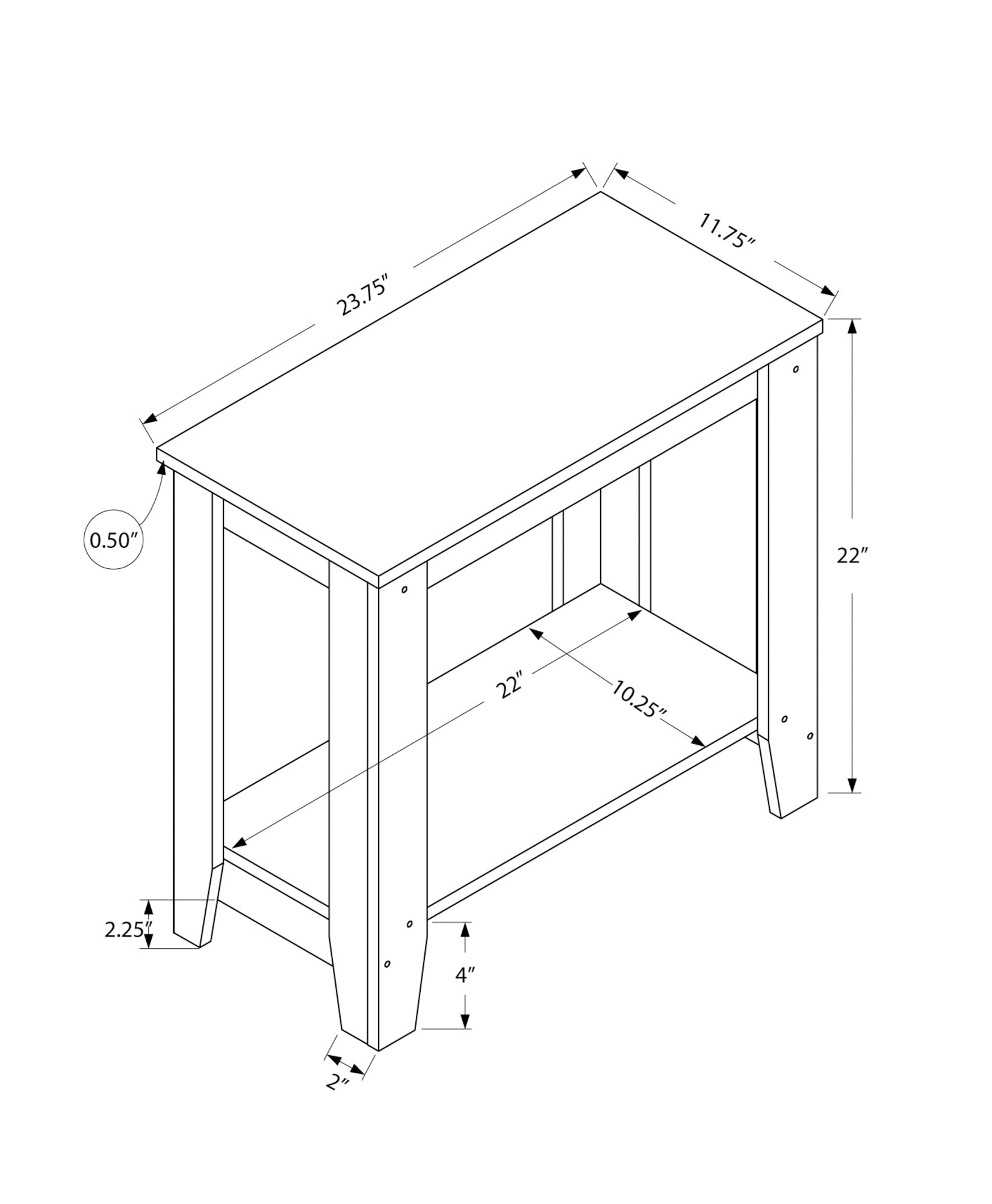Modern side table espresso finish with lower shelf Dimensions L x W x H