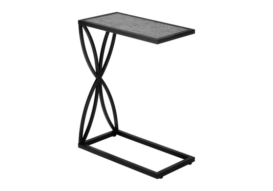 Modern C table with black metal frame and grey textured top perfect for sofa use