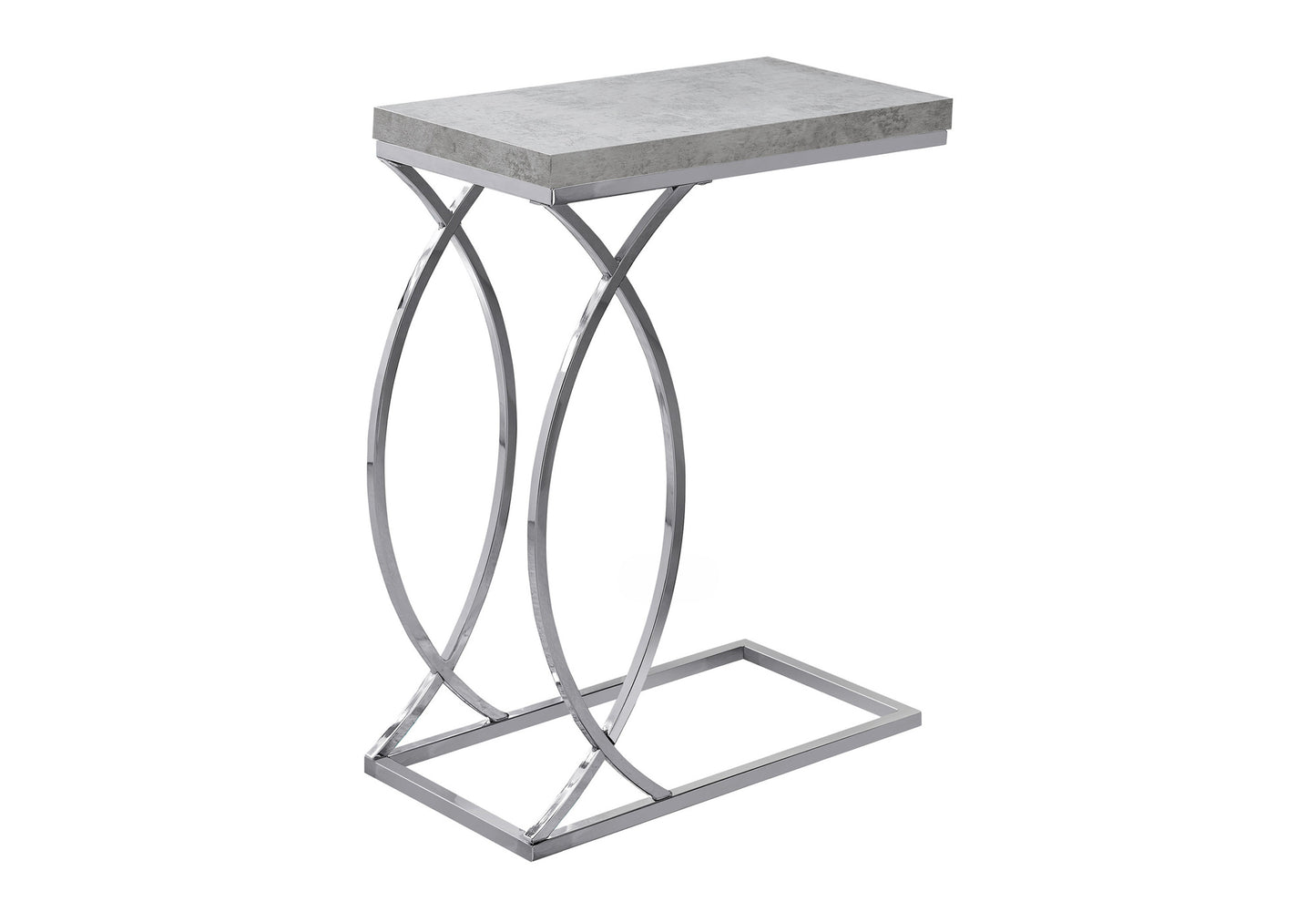 Gray faux concrete top Ctable with polished chrome metal frame  characters