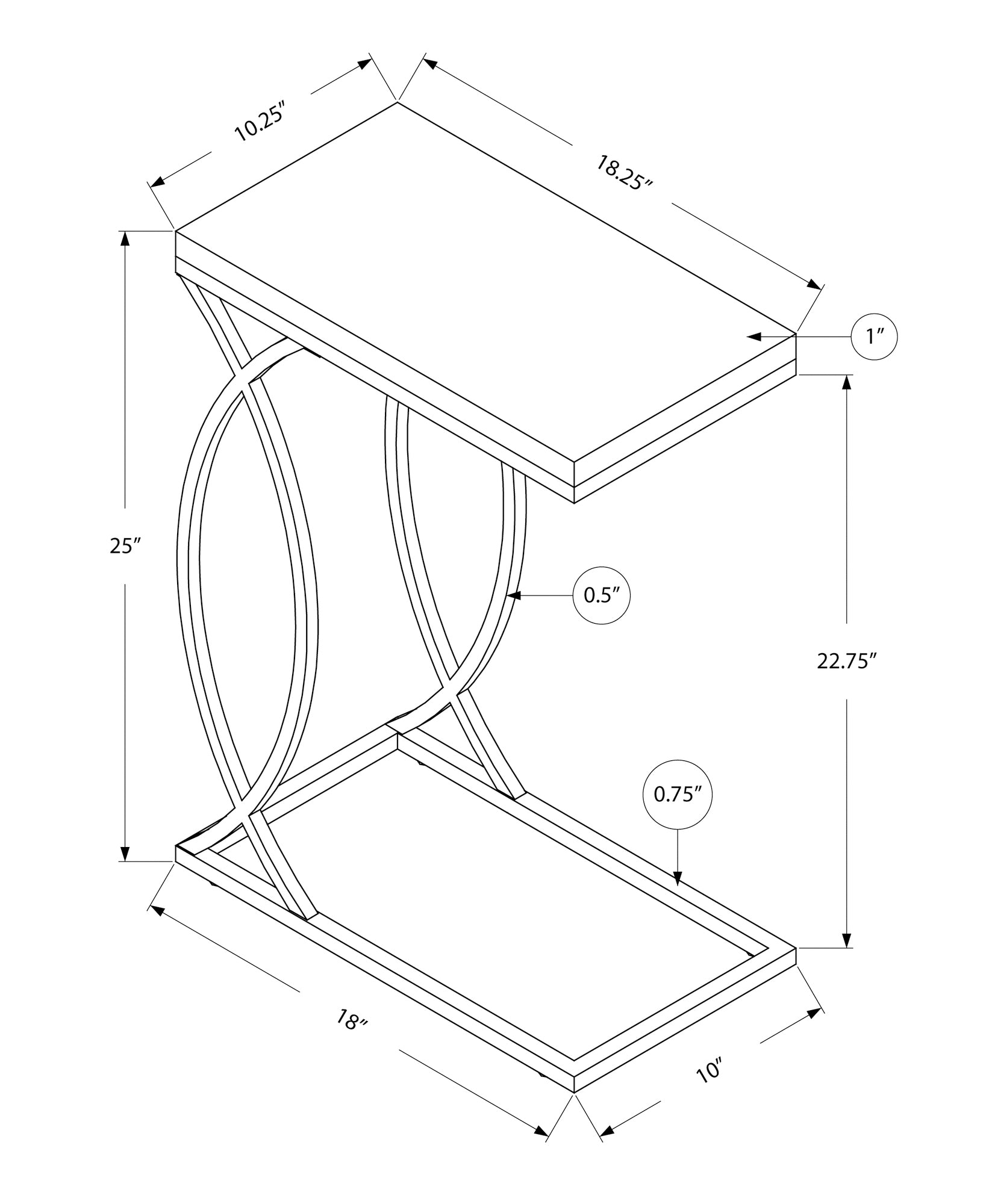 Ctable dimensions  L x  W x  H with a  thick top