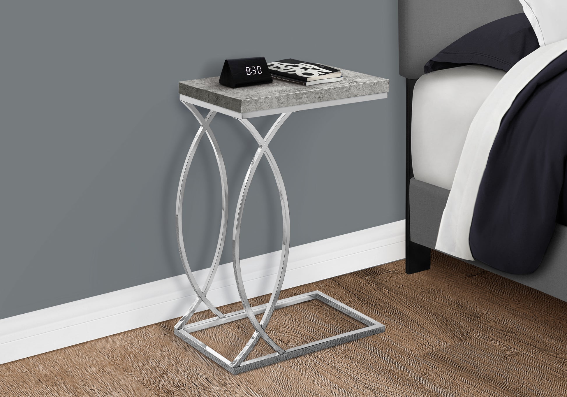 Modern Ctable with faux marble top and chrome base perfect for living rooms