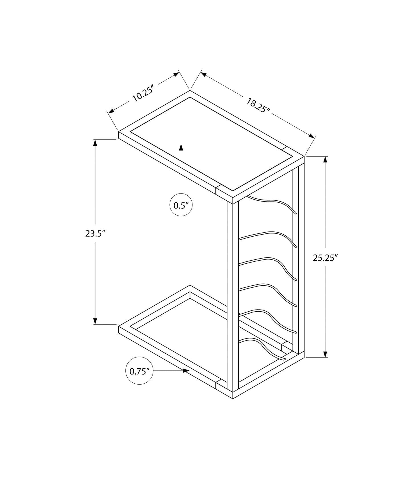 Modern ctable with metal frame and magazine rack  W x  D