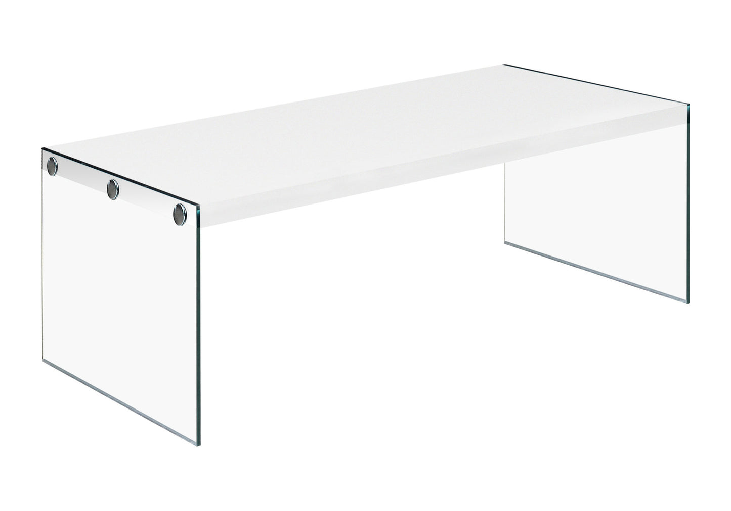 Modern white tempered glass coffee table with waterfall design