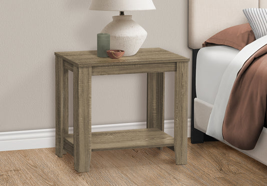 Rustic oak wood nightstand with open shelf and clean lines