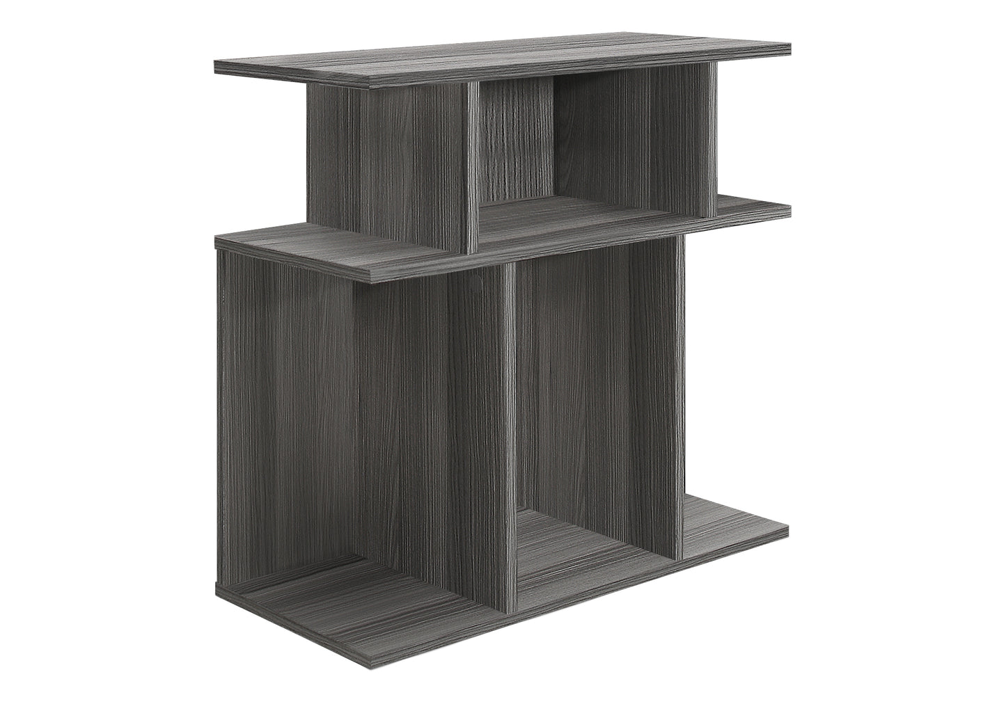 Modern grey wood veneer accent table with open shelving