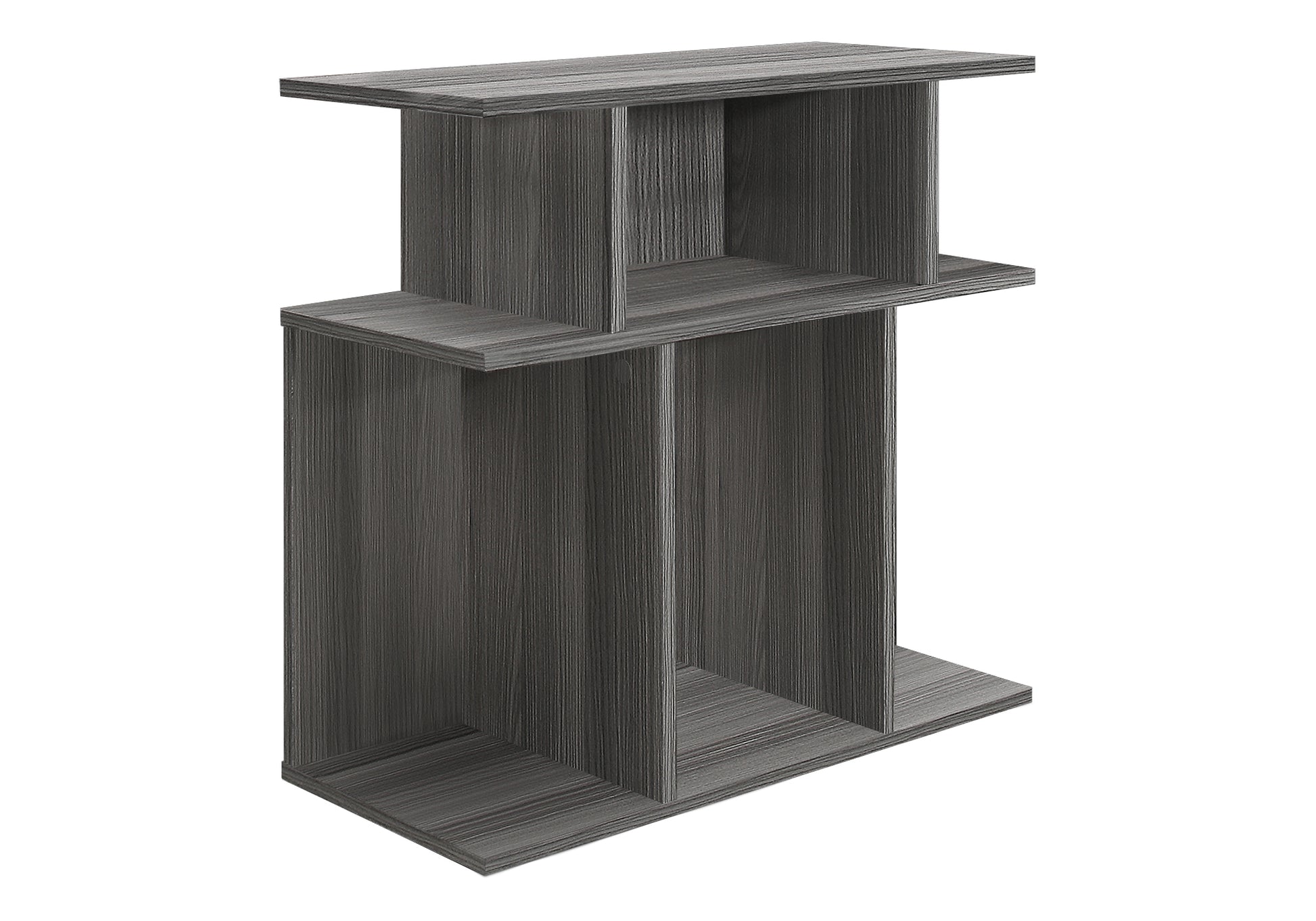 Modern grey wood veneer accent table with open shelving