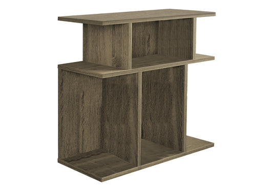 Modern taupe wood accent side table with open shelving