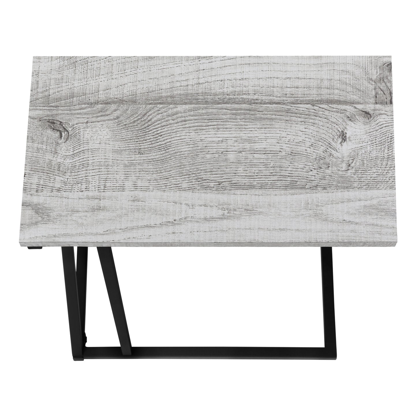 Distressed grey wood top modern coffee table with sleek black metal legs