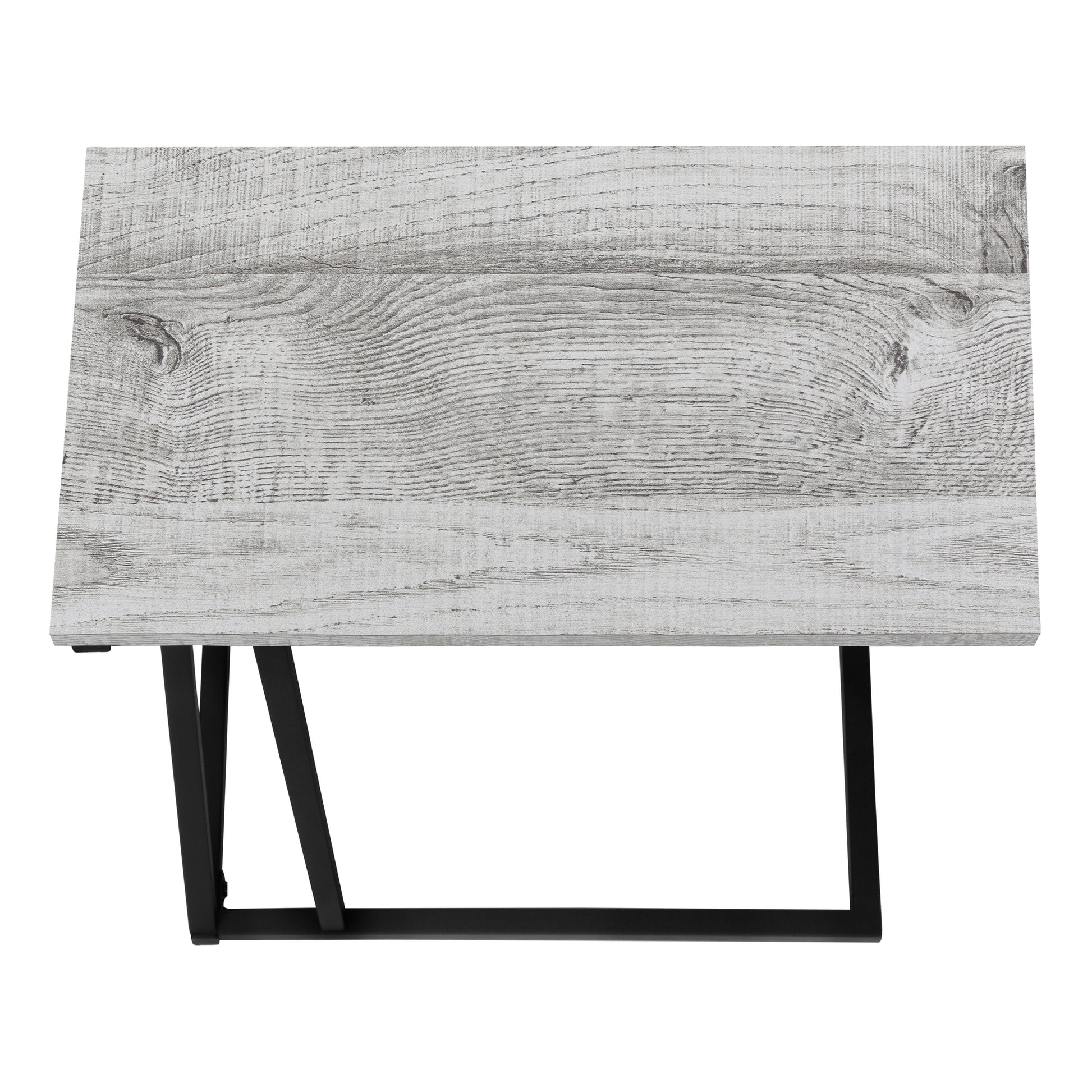 Distressed grey wood top modern coffee table with sleek black metal legs