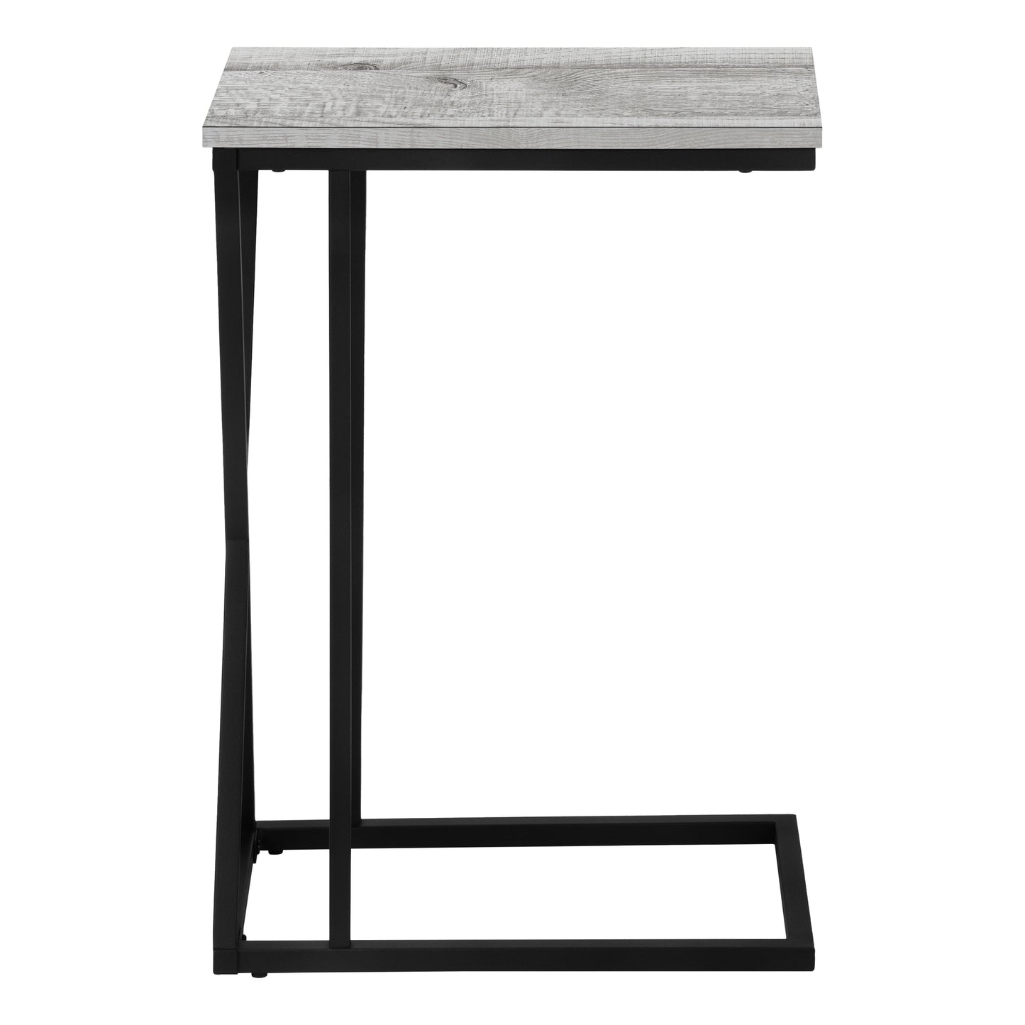 Distressed wood finish ctable with black metal frame and integrated legs
