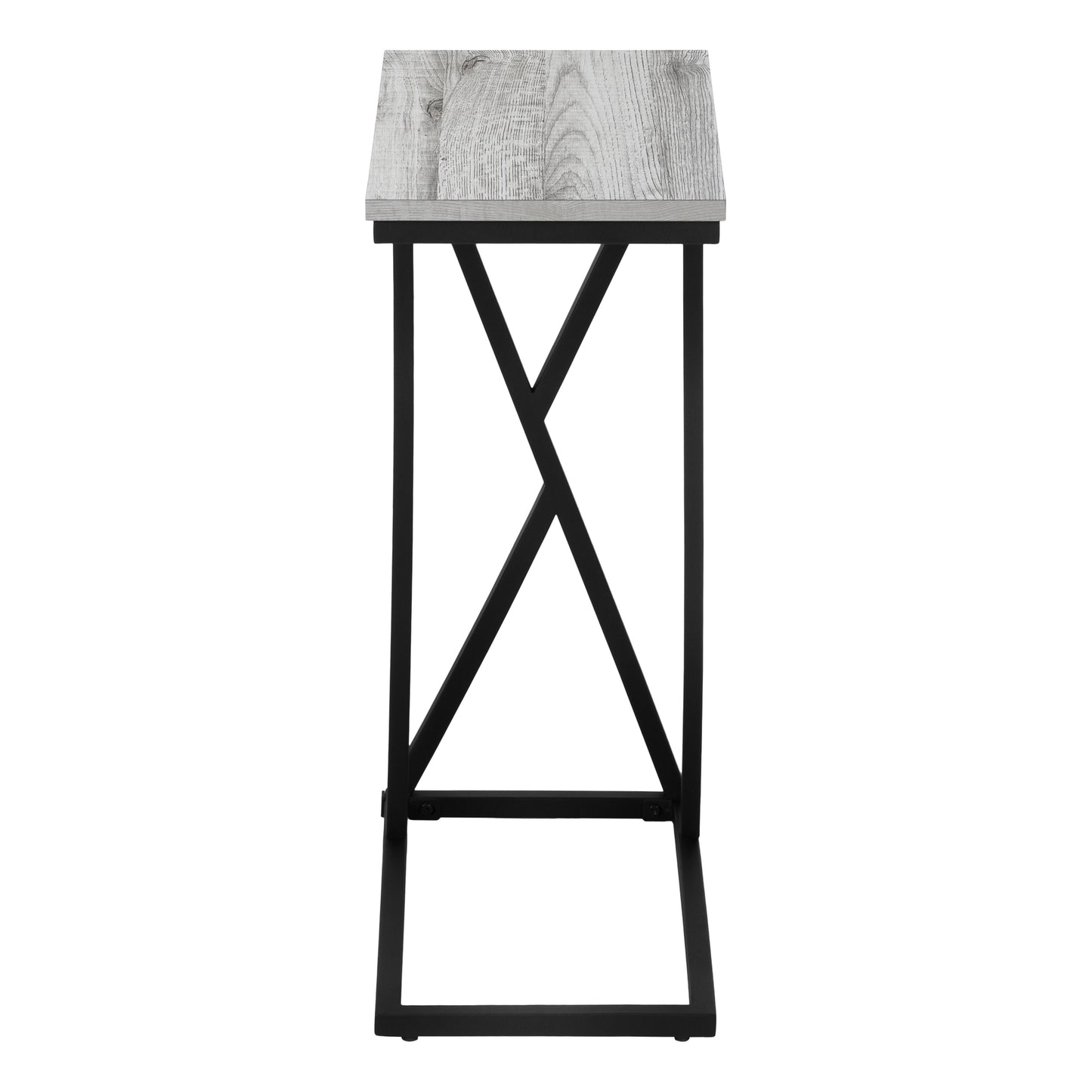 Modern bar stool with a rustic grey wood top and black metal frame