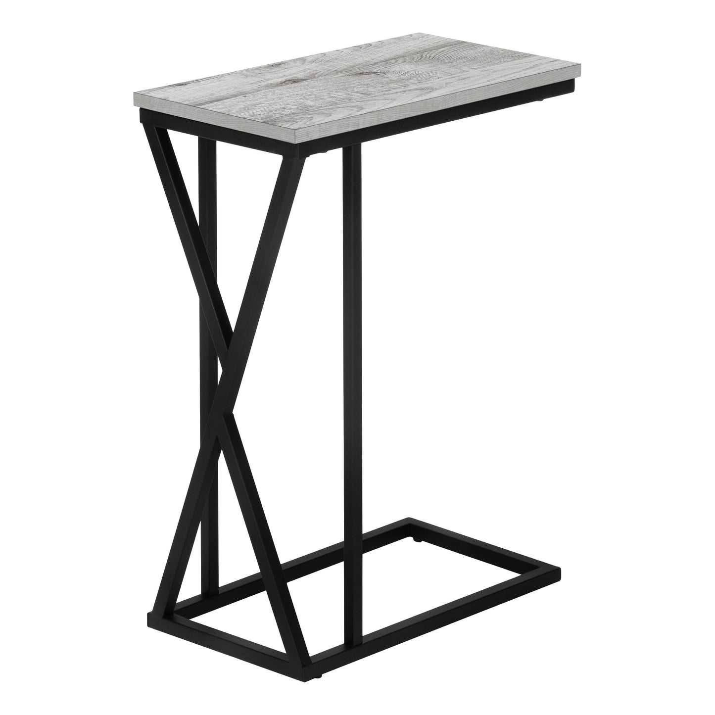 Modern gray wood grain top Ctable with black metal base