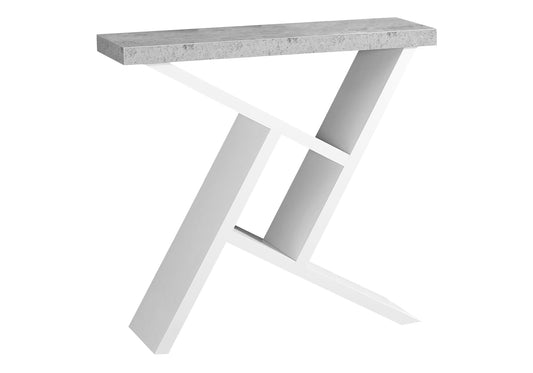 Modern console table with concreteeffect top and white geometric base
