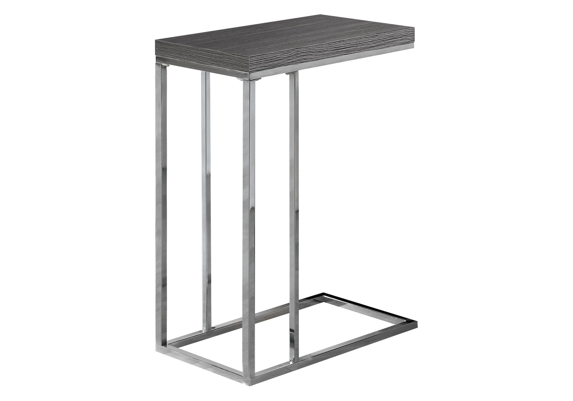 Modern Ctable with dark wood grain finish and polished chrome legs