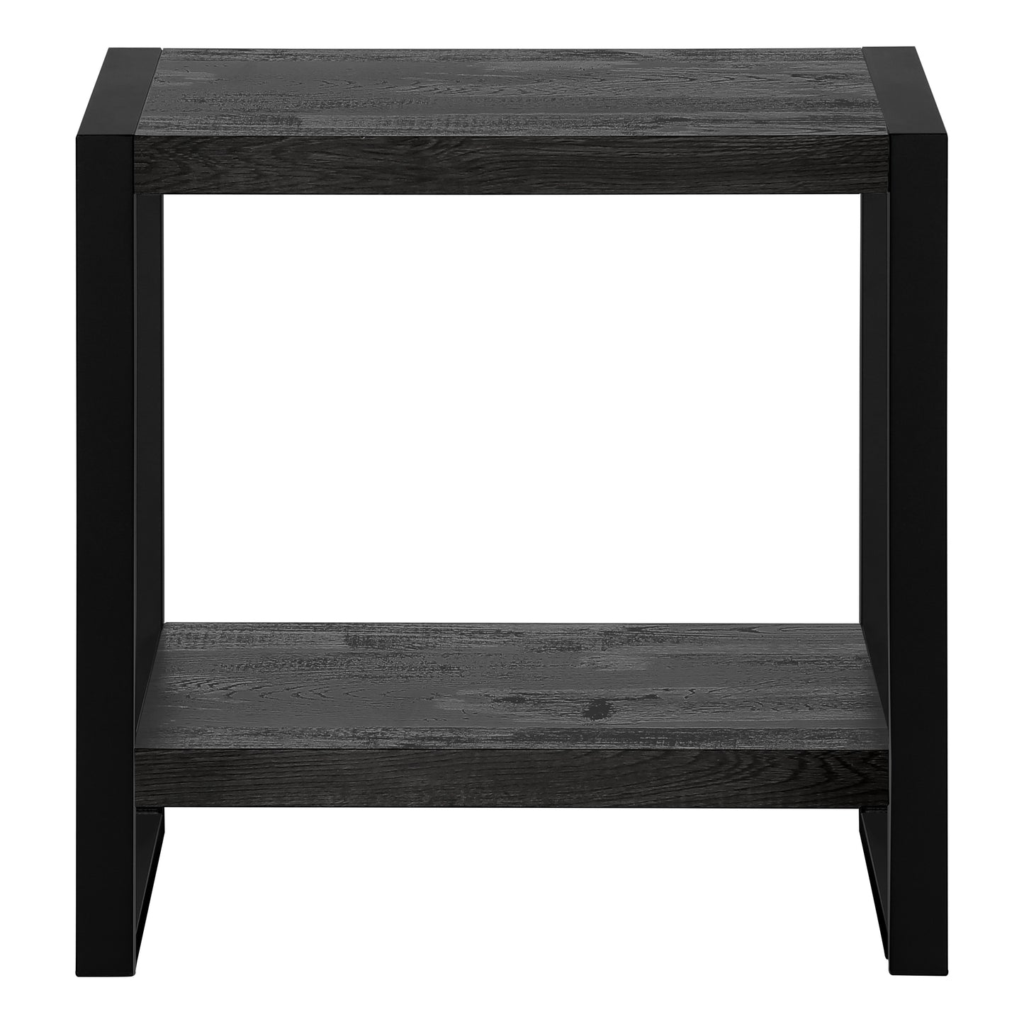 Industrialstyle black wood end table with two shelves and metal frame Perfect for modern living spaces