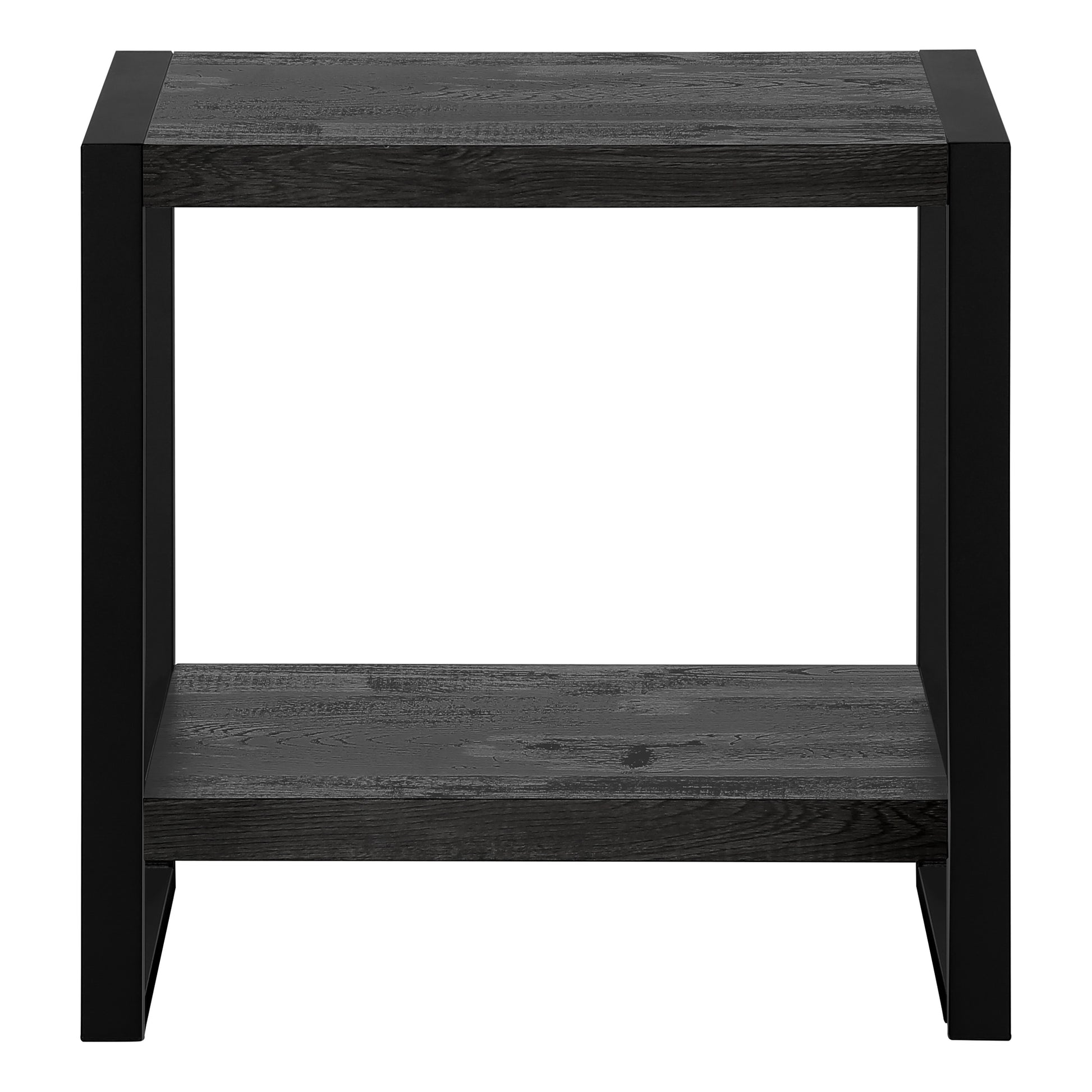 Industrialstyle black wood end table with two shelves and metal frame Perfect for modern living spaces
