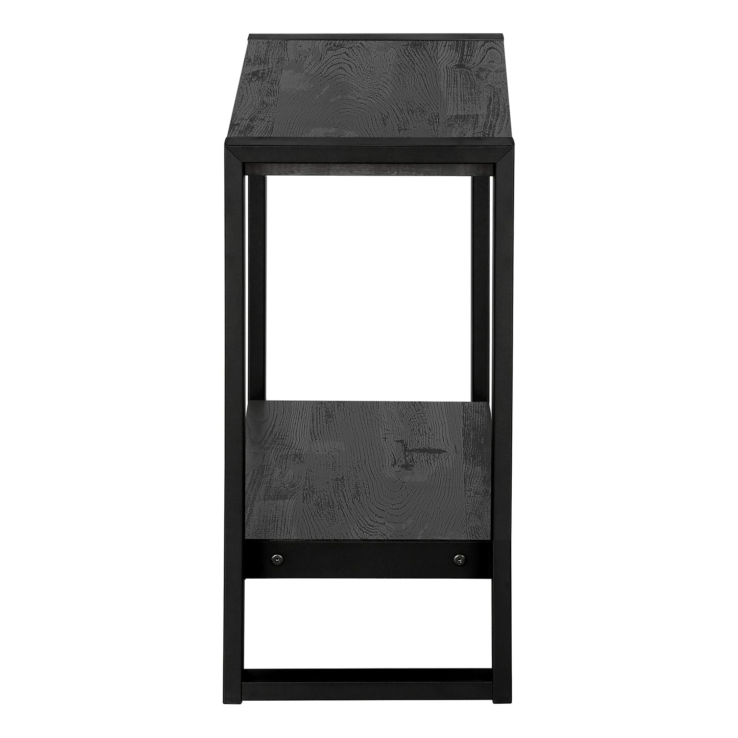 Black distressed wood accent table with metal frame for small spaces