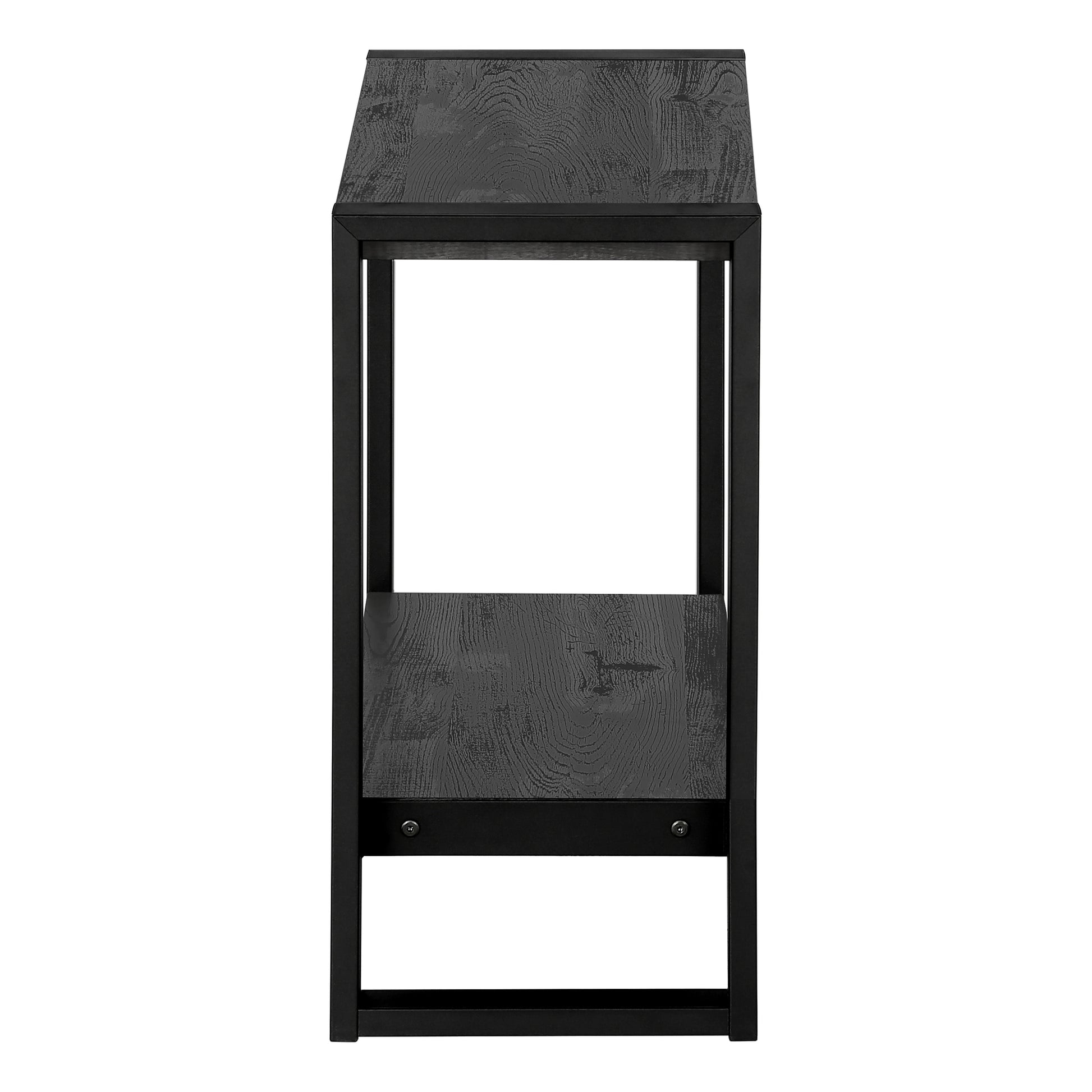 Black distressed wood accent table with metal frame for small spaces
