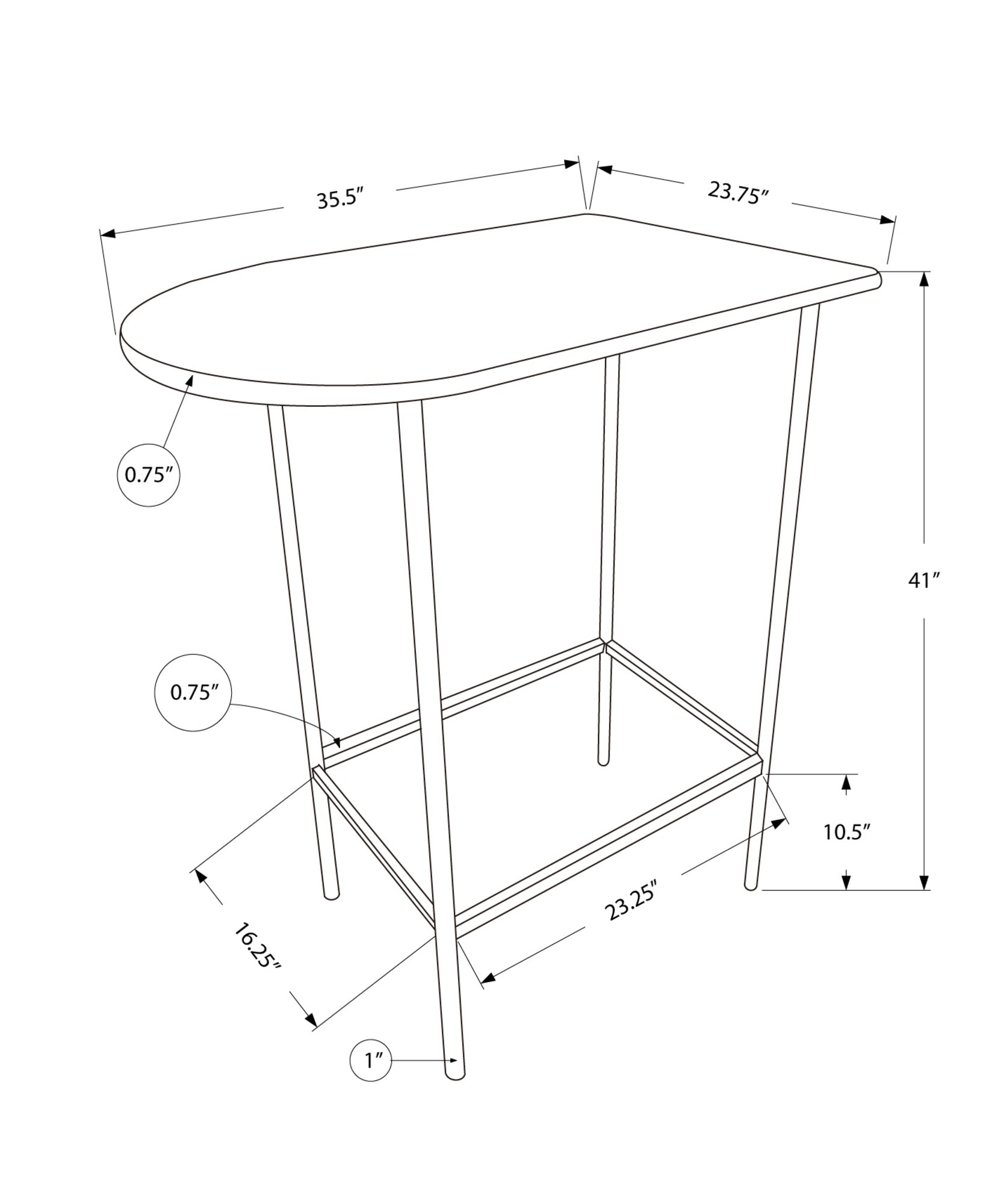 Blueprint diagram of a modern narrow bar table  W x  D x  H