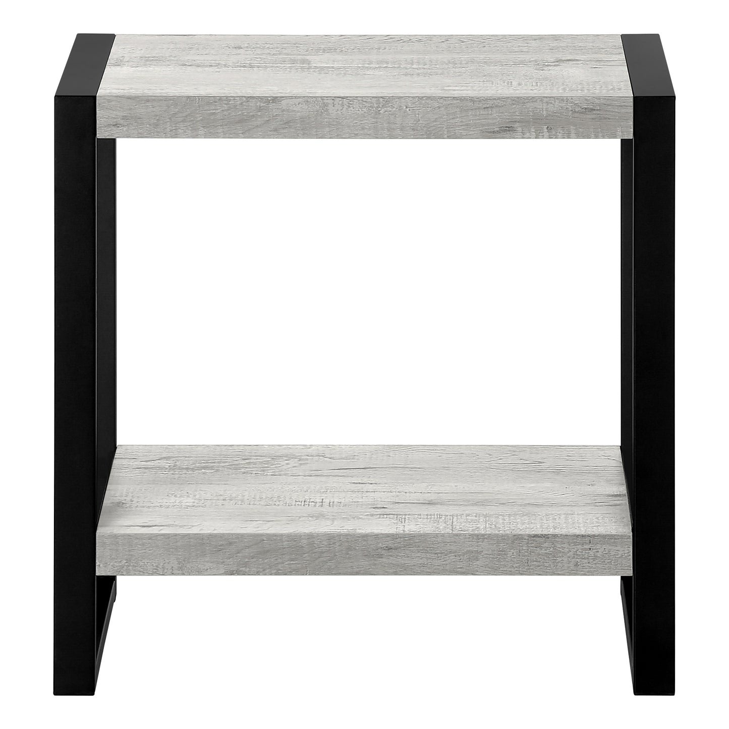 Rustic grey wash wood side table with black metal frame