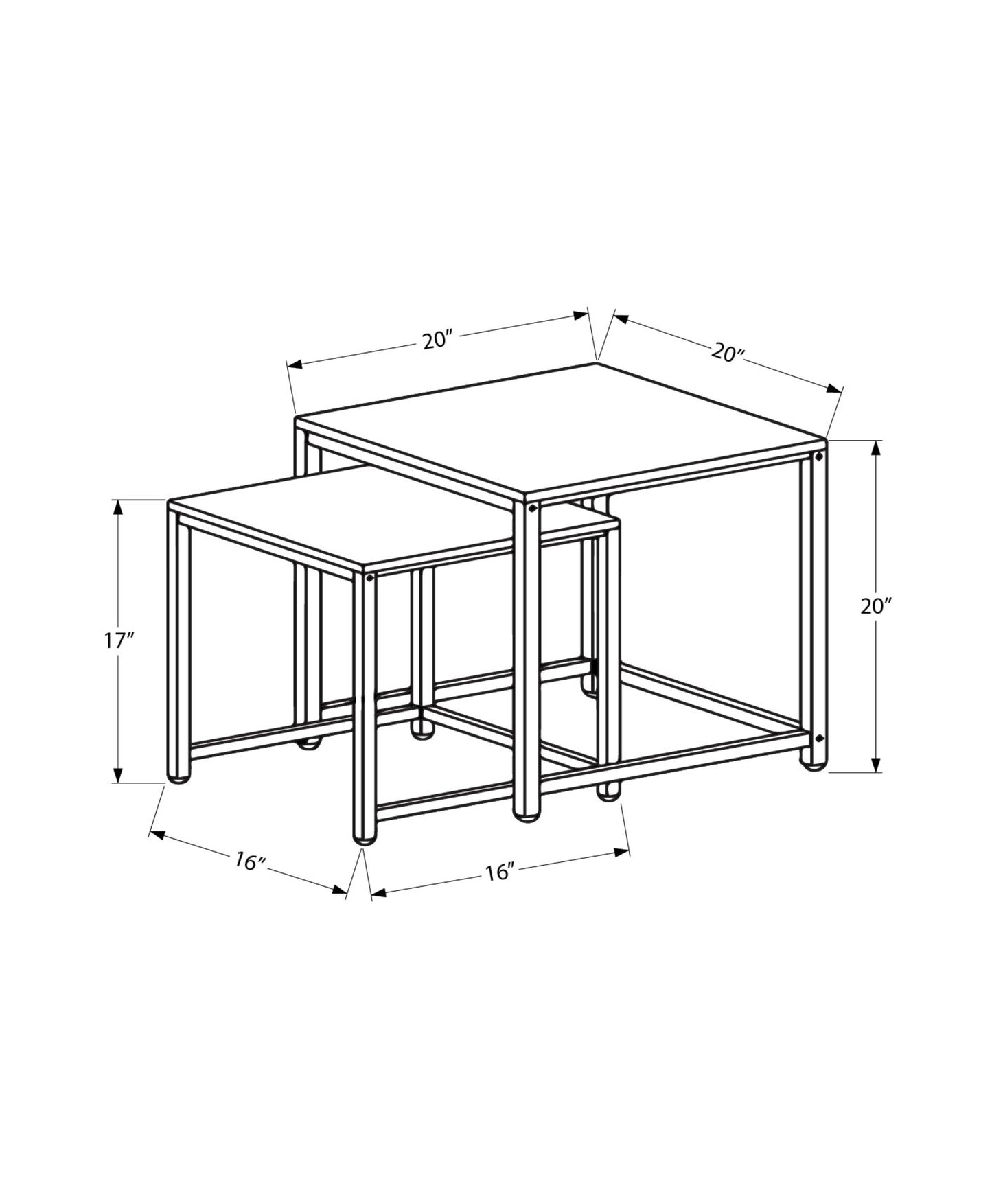 Nesting tables with metal frames inch by inch top surface for the larger table