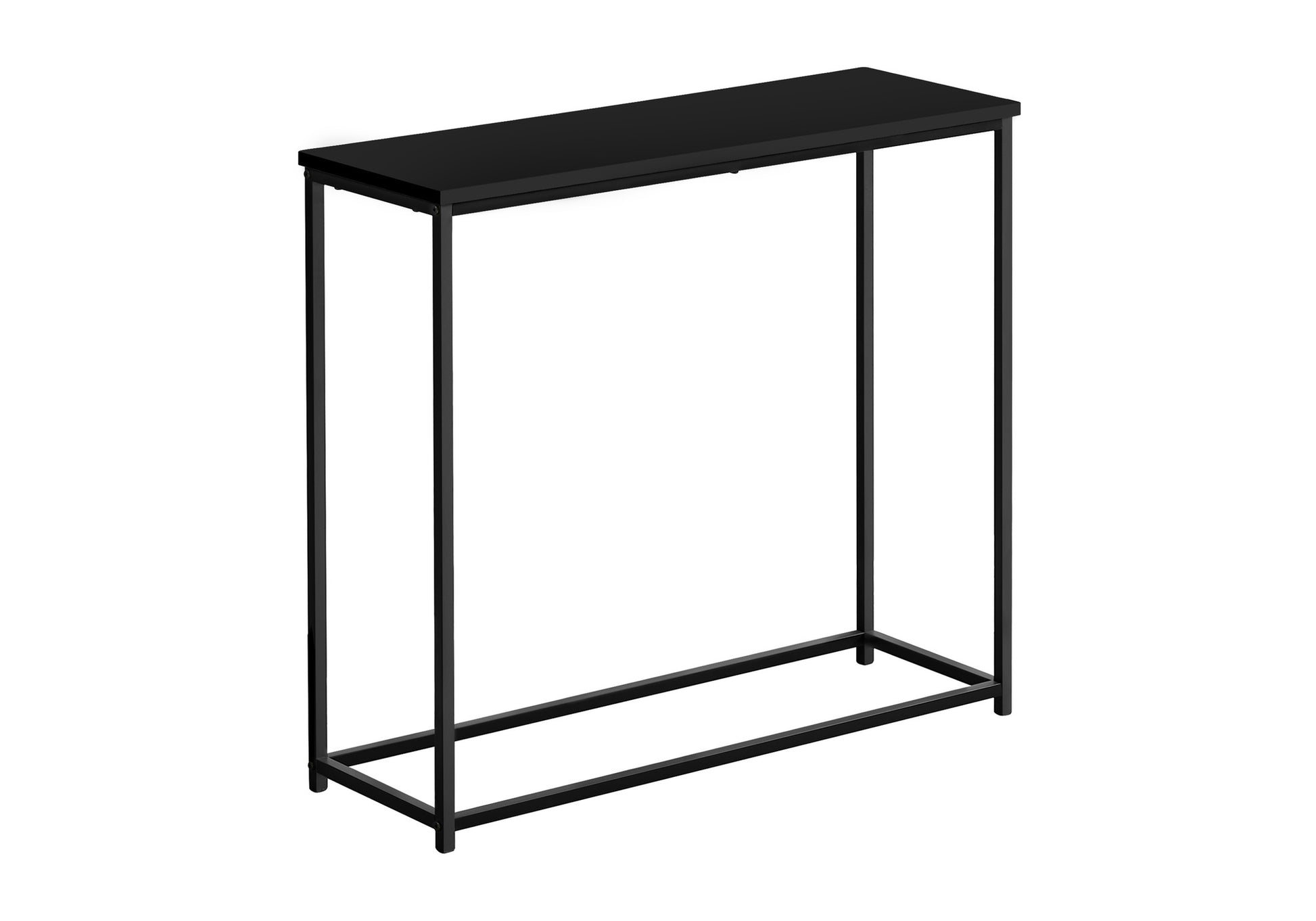 Sleek black metal console table with slim frame perfect for entryways