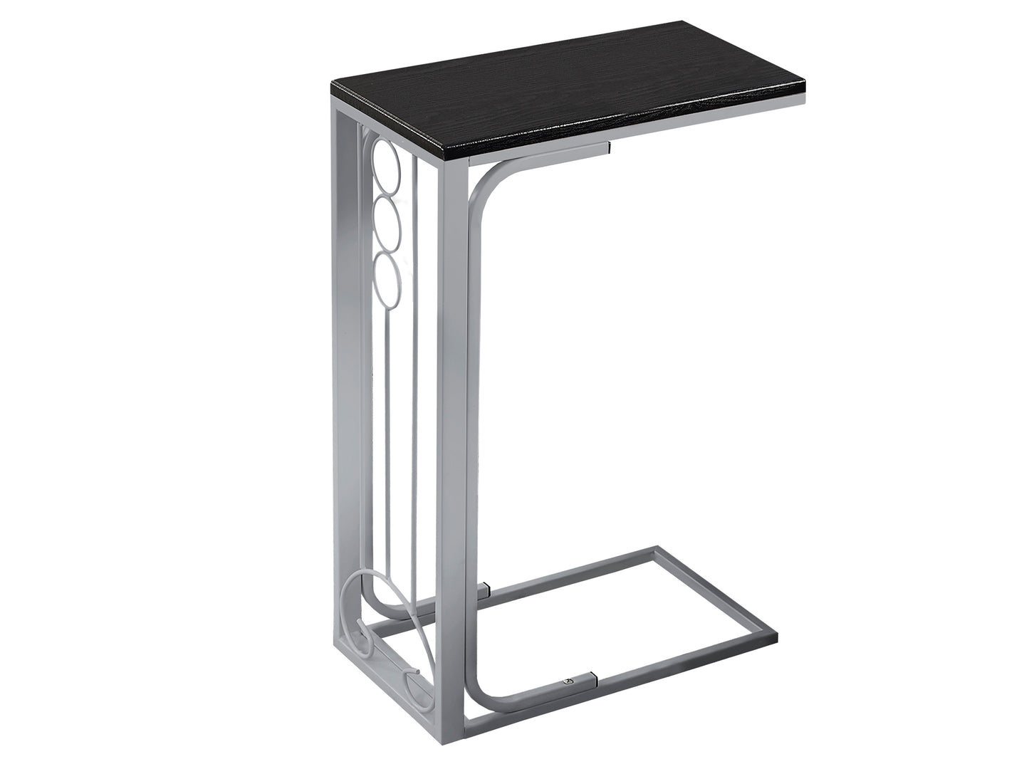 Sleek Ctable with dark wood top and silver metal frame perfect for laptop use