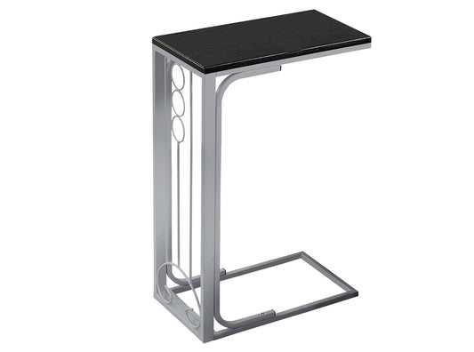 Sleek Ctable with dark wood top and silver metal frame perfect for laptop use