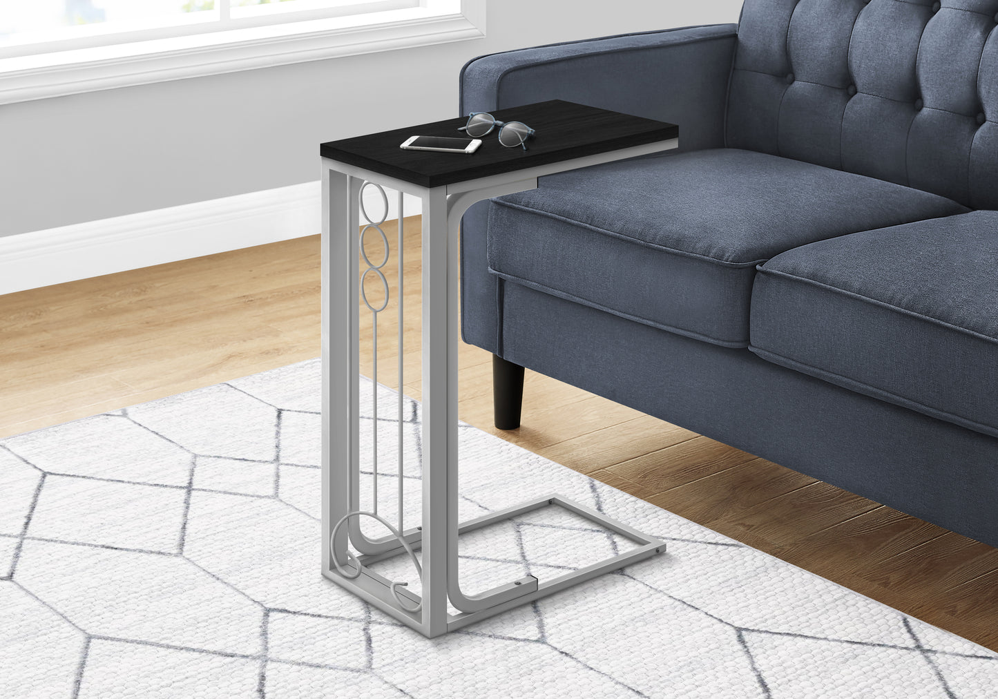 Black top C table with metal frame ideal for sofa side use