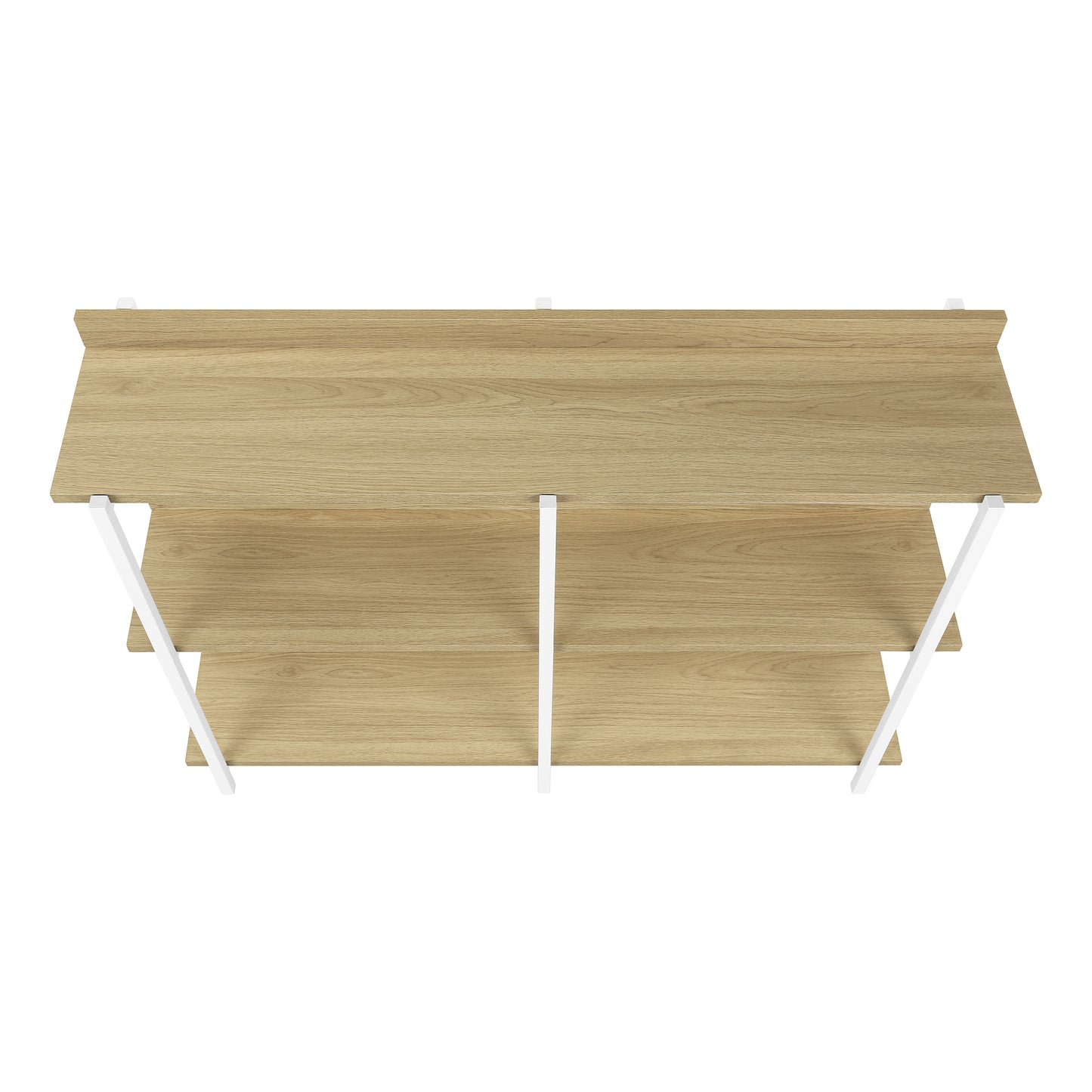 Modern oak veneer console table with white metal legs