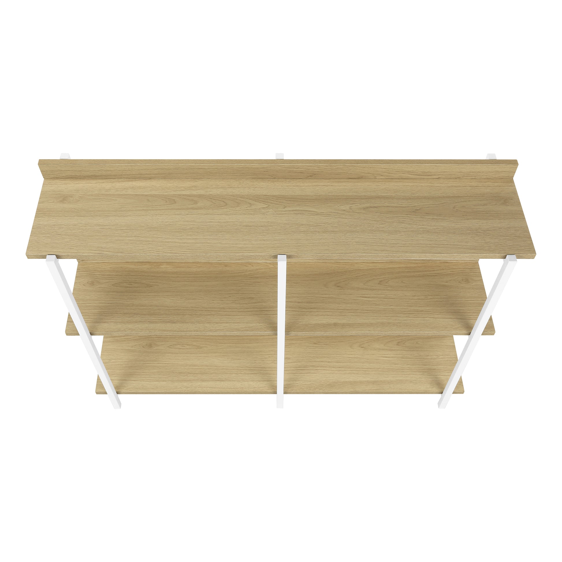 Modern oak veneer console table with white metal legs