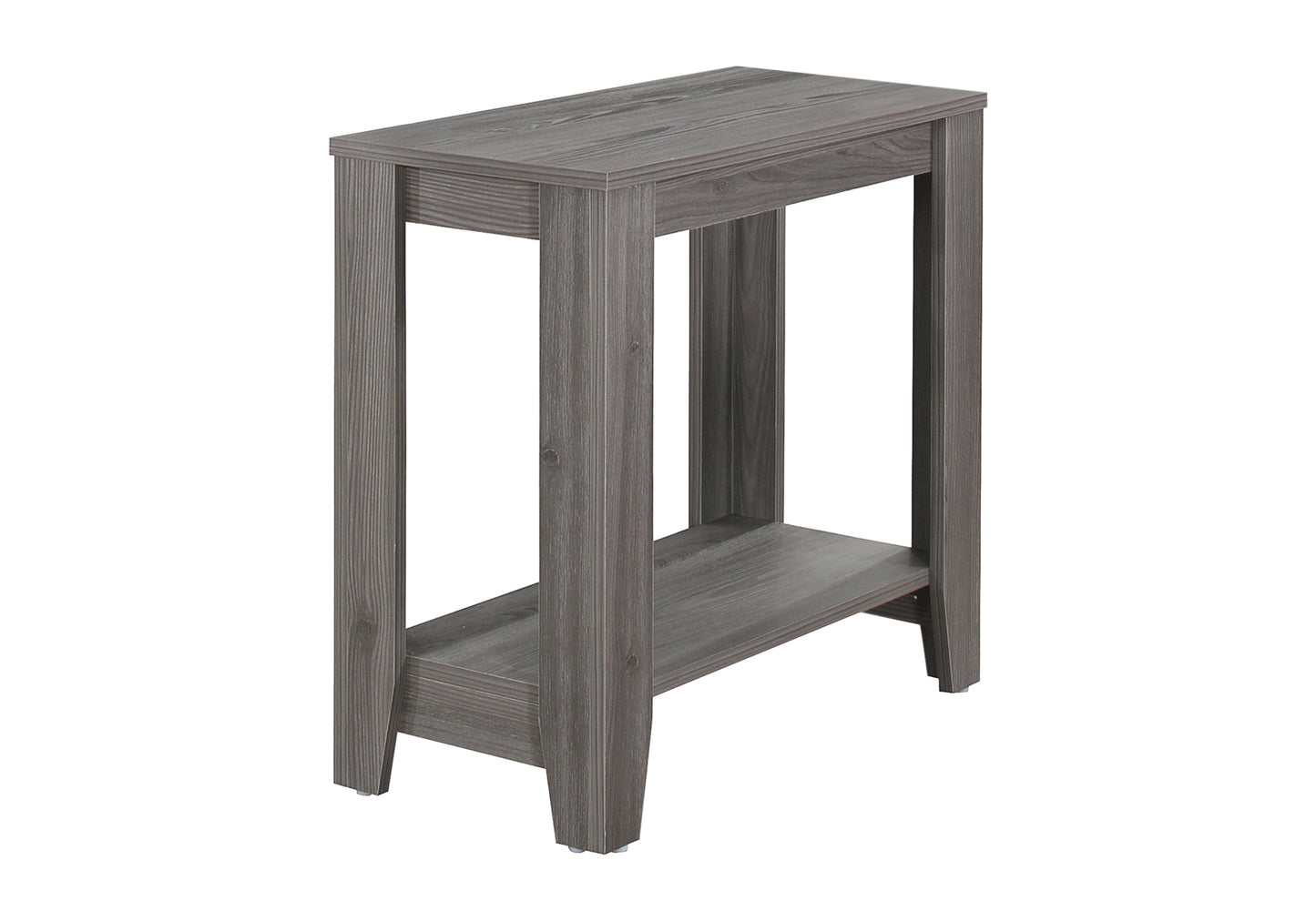 Gray wood slim console table with open shelf