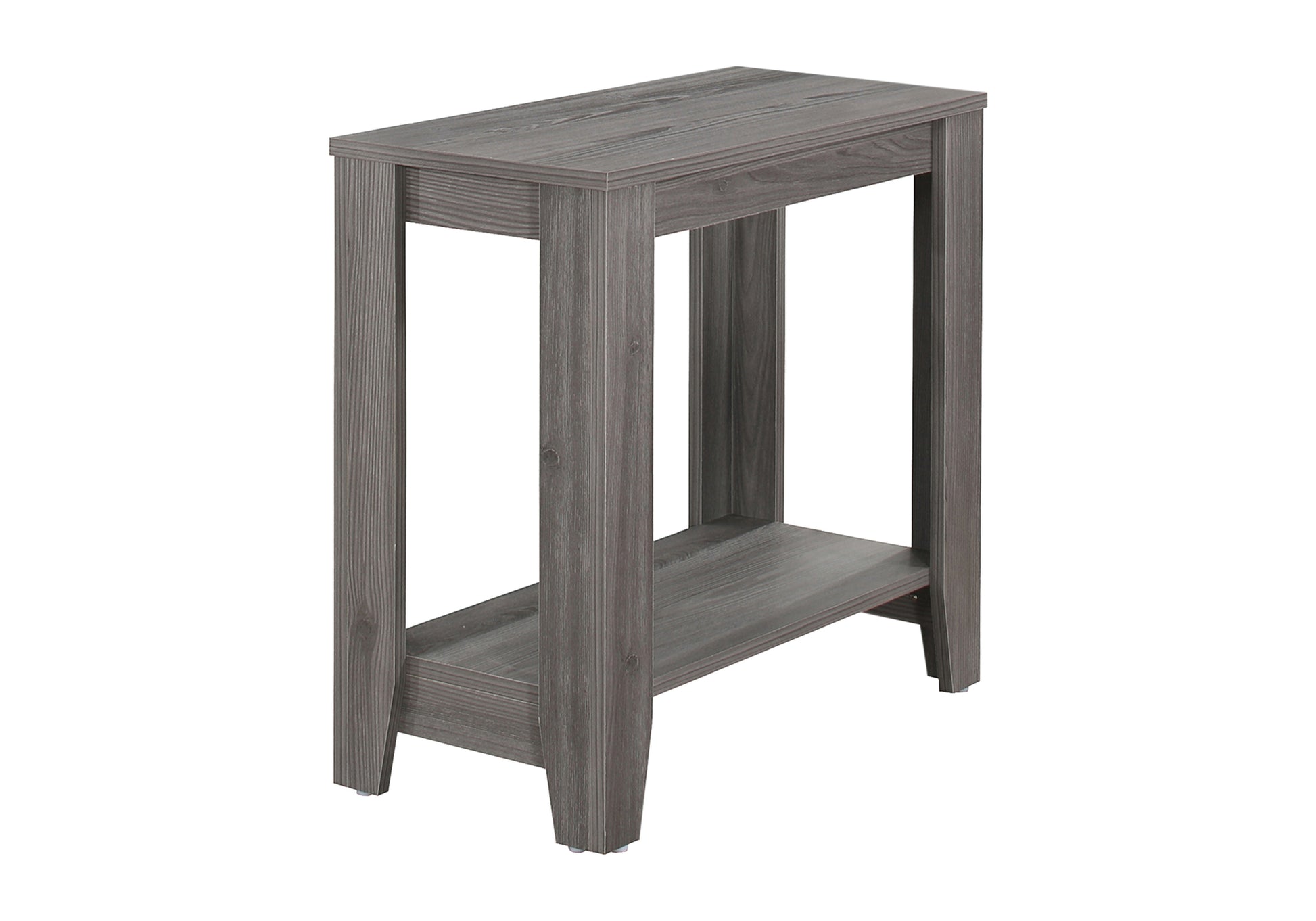 Gray wood slim console table with open shelf